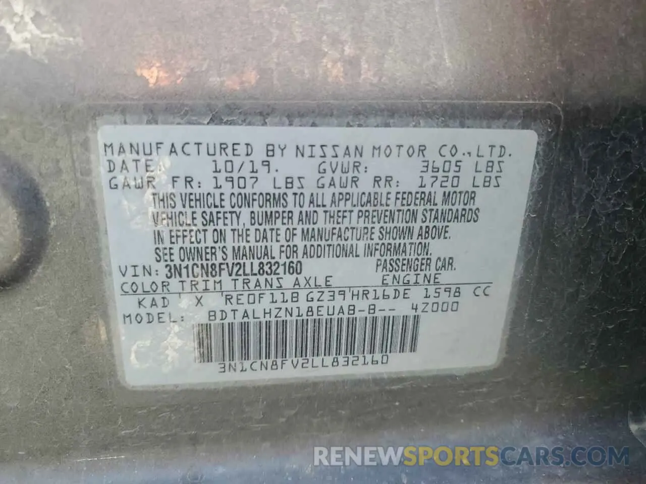 12 Photograph of a damaged car 3N1CN8FV2LL832160 NISSAN VERSA 2020