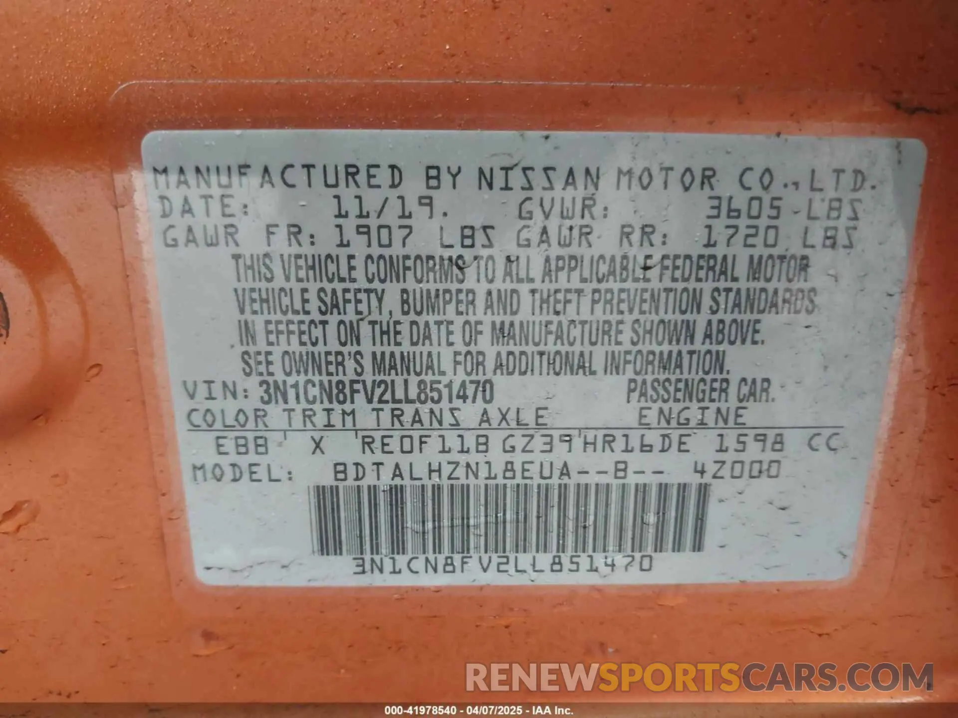9 Photograph of a damaged car 3N1CN8FV2LL851470 NISSAN VERSA 2020