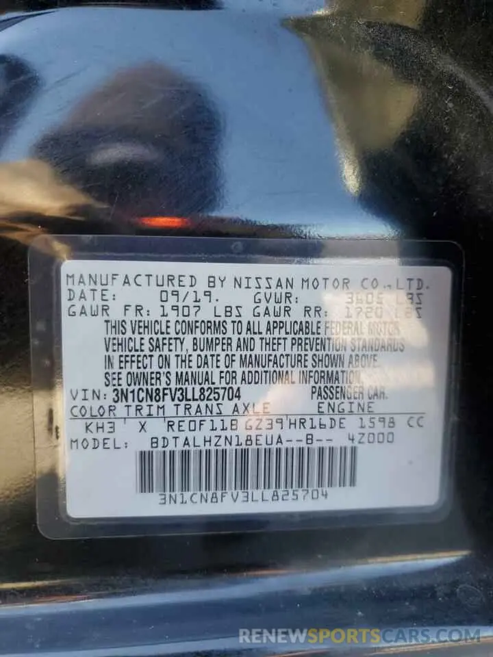 13 Фотография поврежденного автомобиля 3N1CN8FV3LL825704 NISSAN VERSA 2020