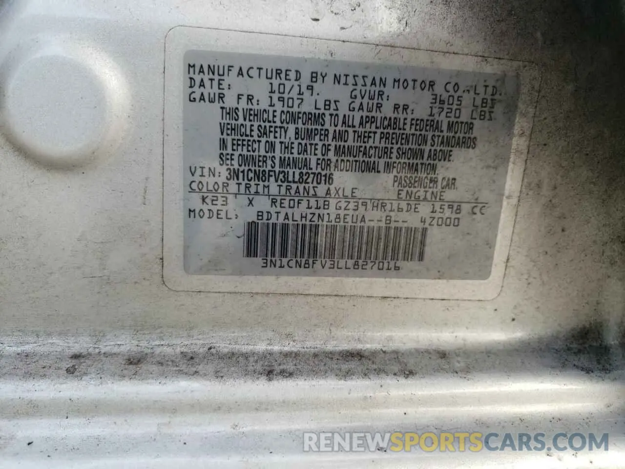 13 Photograph of a damaged car 3N1CN8FV3LL827016 NISSAN VERSA 2020