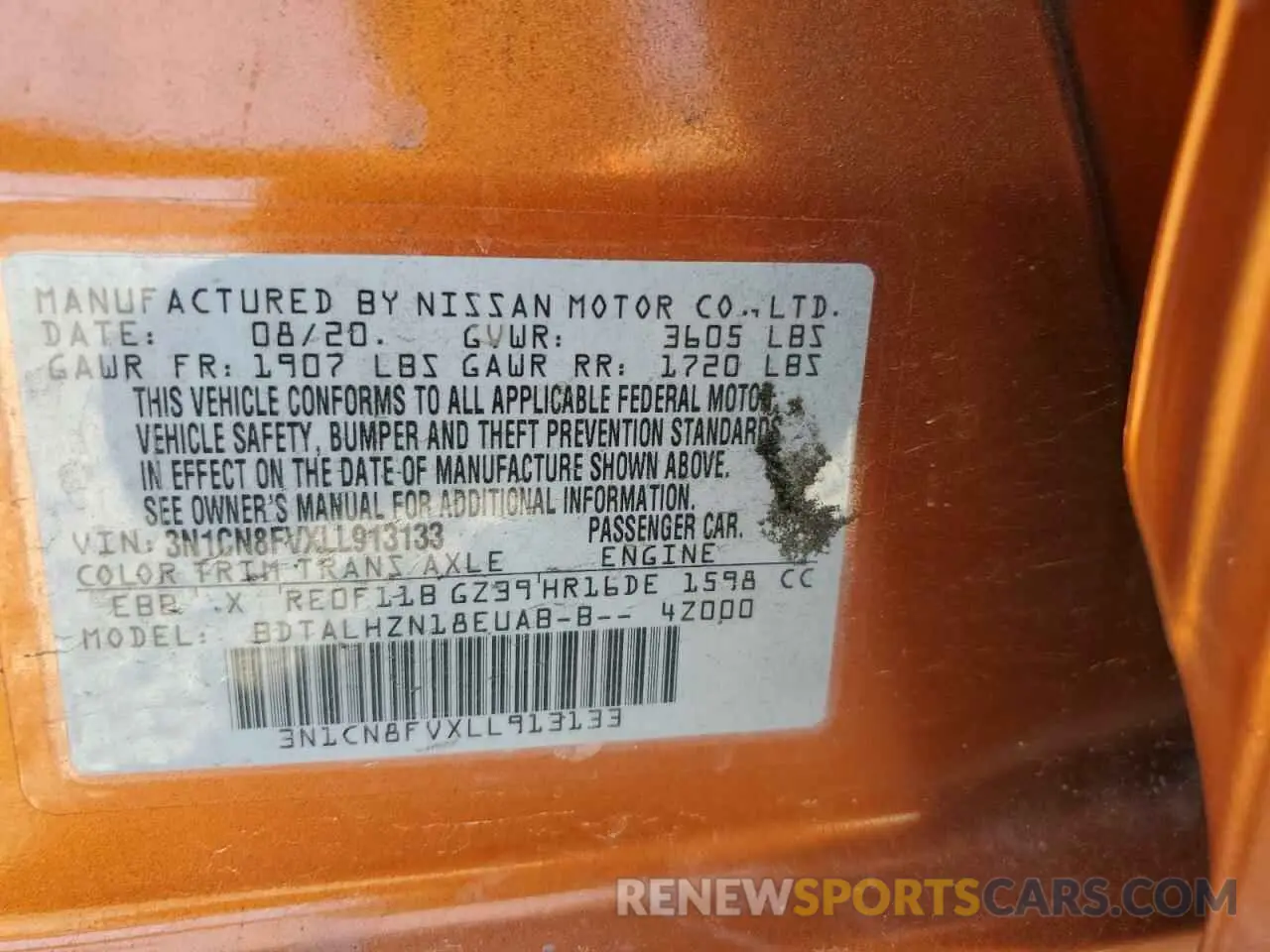 13 Photograph of a damaged car 3N1CN8FVXLL913133 NISSAN VERSA 2020