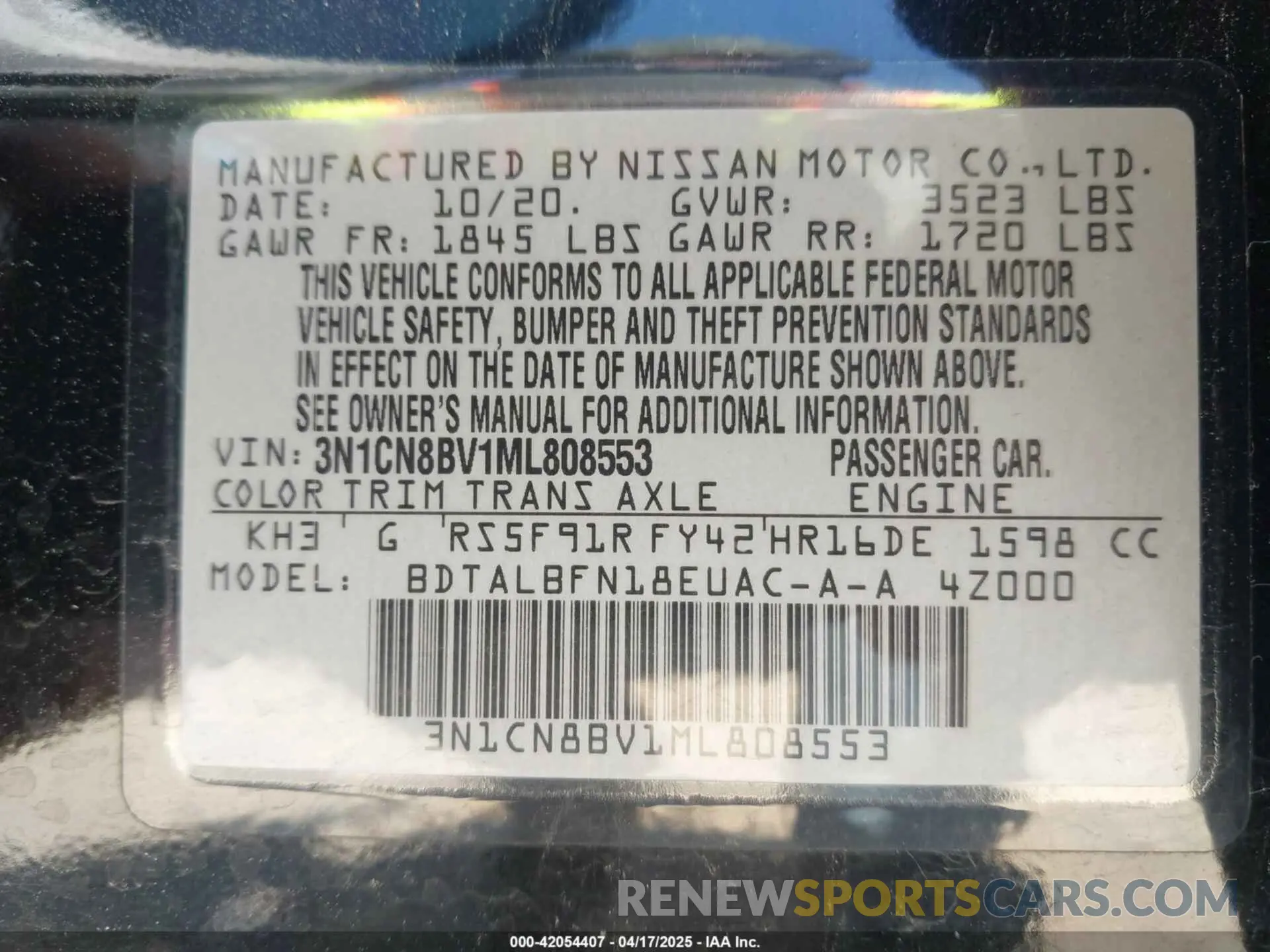 9 Фотография поврежденного автомобиля 3N1CN8BV1ML808553 NISSAN VERSA 2021