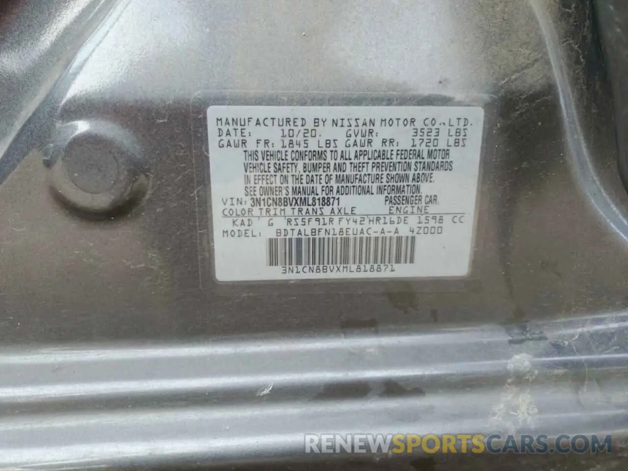 14 Фотография поврежденного автомобиля 3N1CN8BVXML818871 NISSAN VERSA 2021