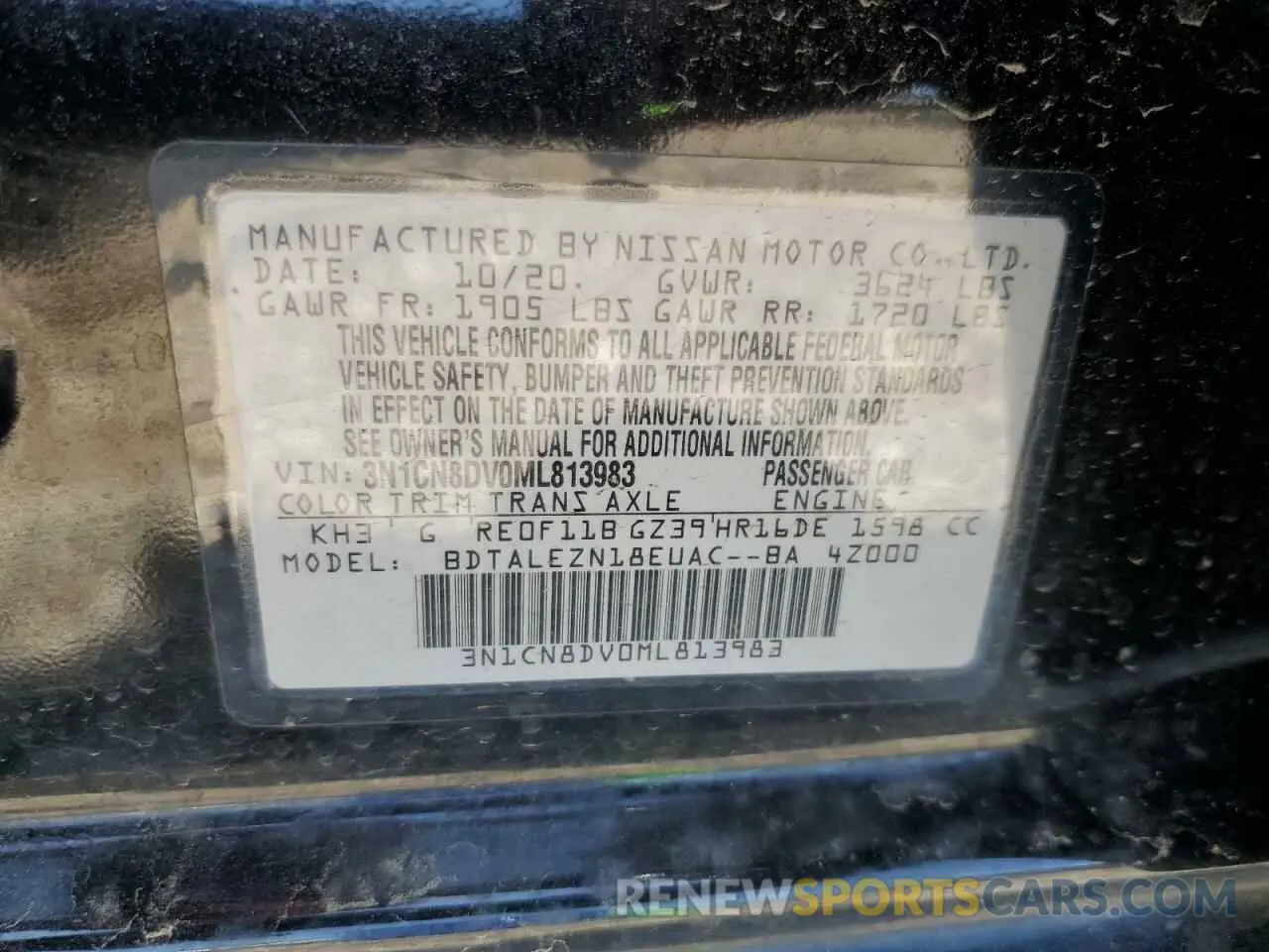 12 Photograph of a damaged car 3N1CN8DV0ML813983 NISSAN VERSA 2021