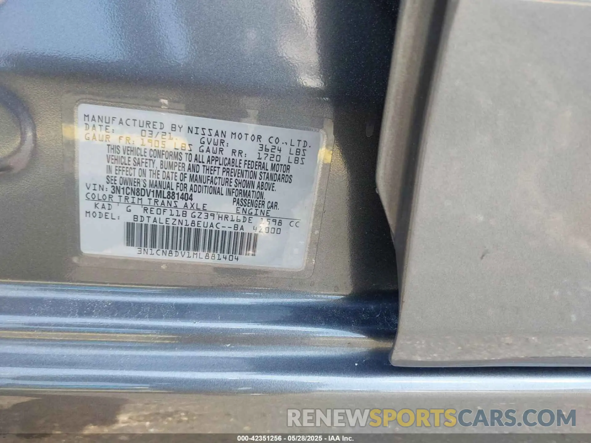 9 Photograph of a damaged car 3N1CN8DV1ML881404 NISSAN VERSA 2021