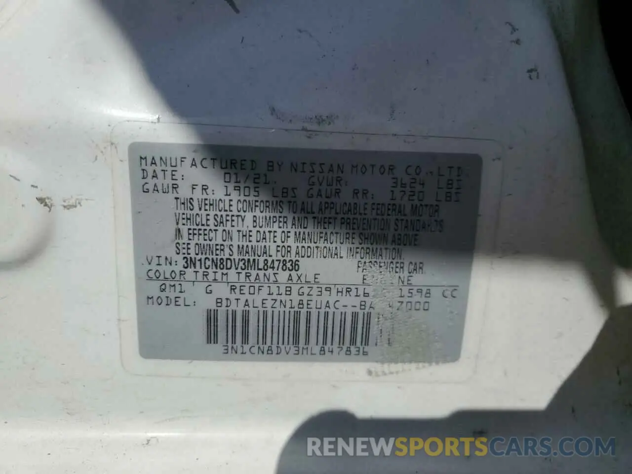 13 Photograph of a damaged car 3N1CN8DV3ML847836 NISSAN VERSA 2021