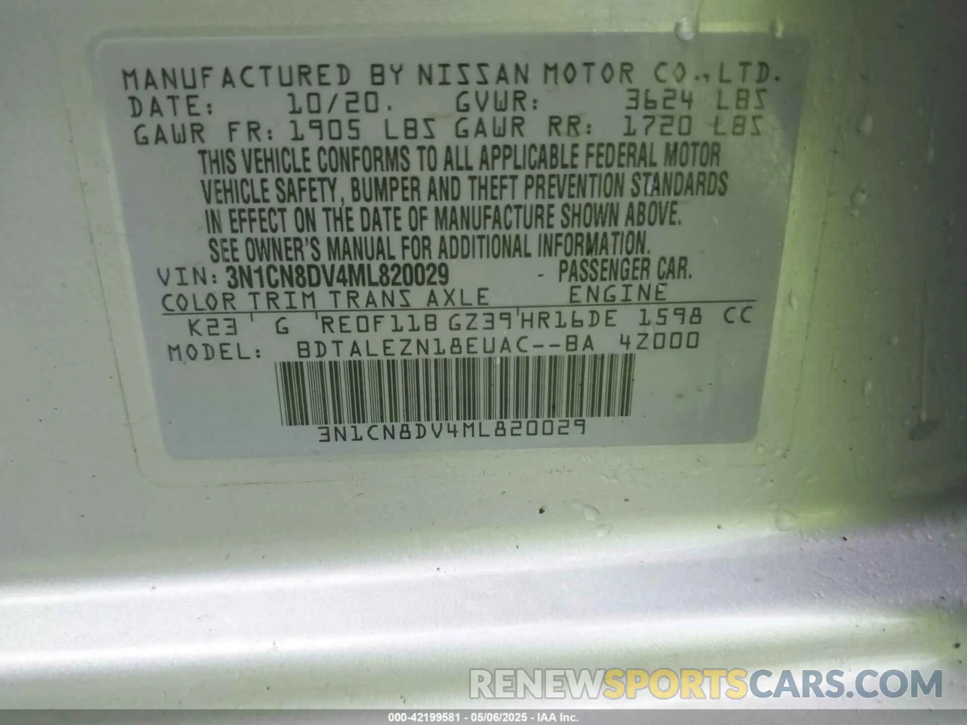 9 Photograph of a damaged car 3N1CN8DV4ML820029 NISSAN VERSA 2021