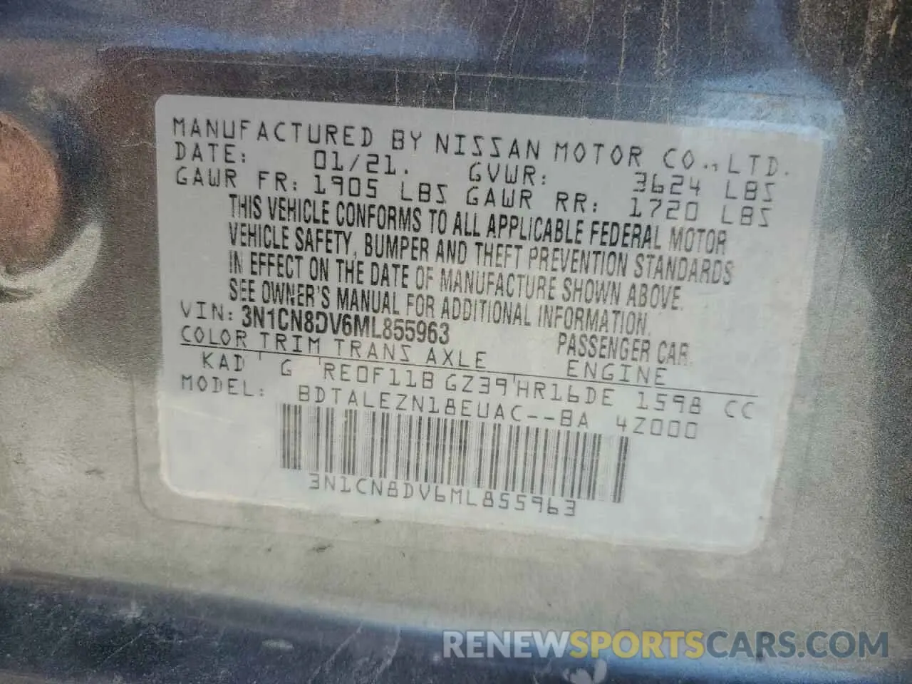 14 Photograph of a damaged car 3N1CN8DV6ML855963 NISSAN VERSA 2021