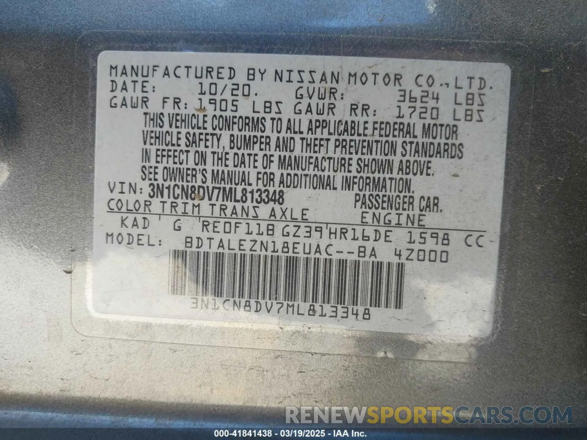 9 Photograph of a damaged car 3N1CN8DV7ML813348 NISSAN VERSA 2021