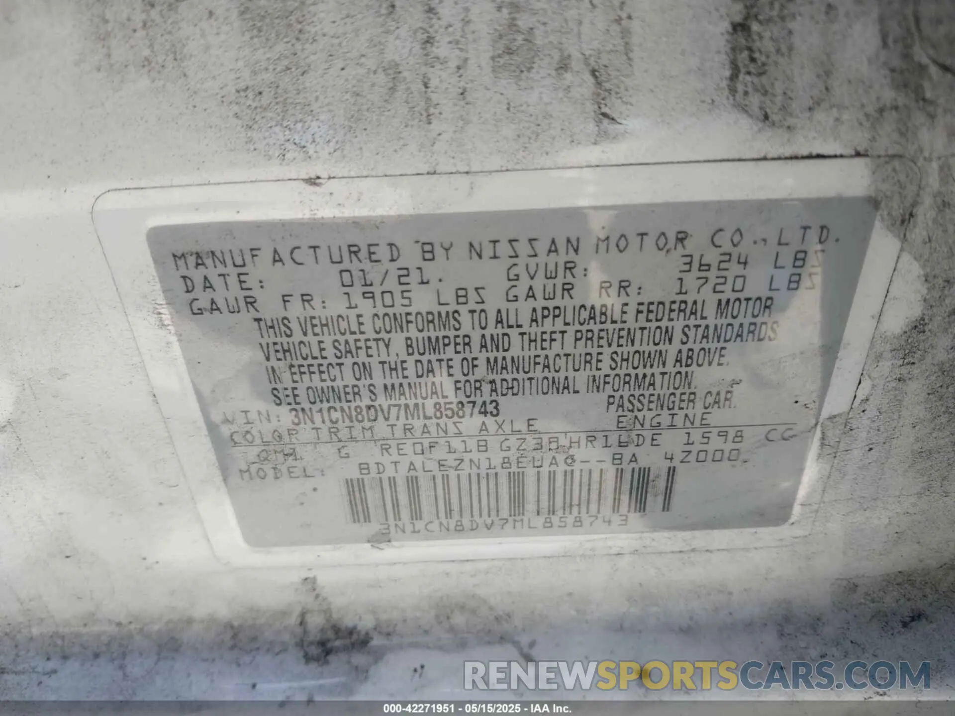 9 Photograph of a damaged car 3N1CN8DV7ML858743 NISSAN VERSA 2021