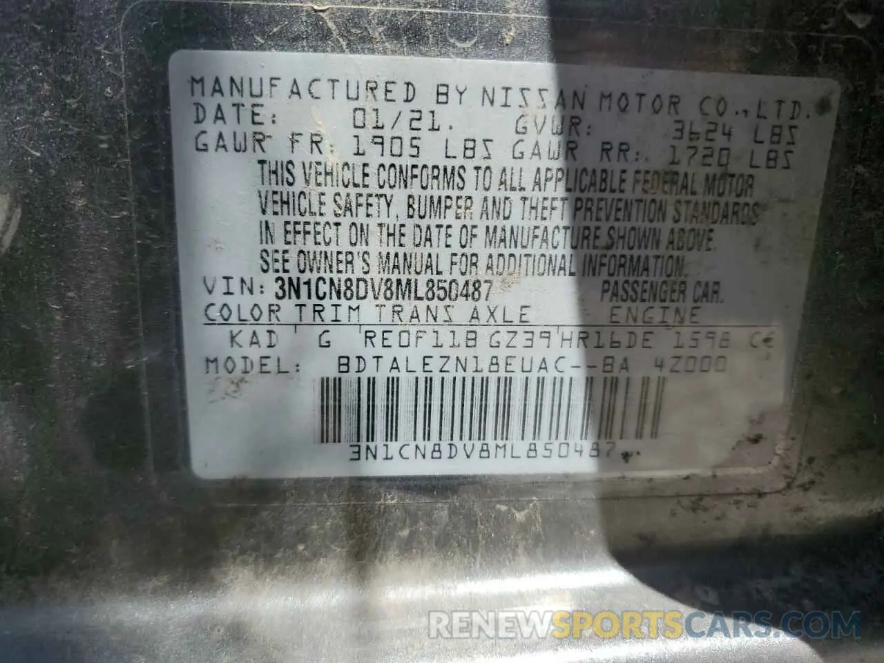 12 Photograph of a damaged car 3N1CN8DV8ML850487 NISSAN VERSA 2021