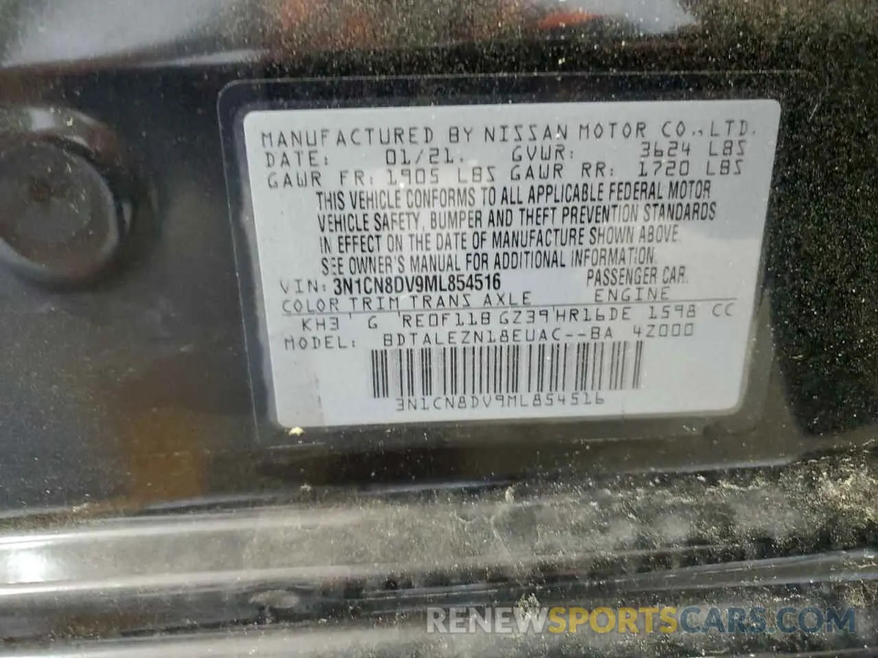 12 Photograph of a damaged car 3N1CN8DV9ML854516 NISSAN VERSA 2021