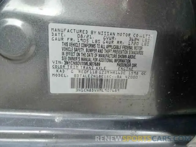 12 Фотография поврежденного автомобиля 3N1CN8DVXML907689 NISSAN VERSA 2021