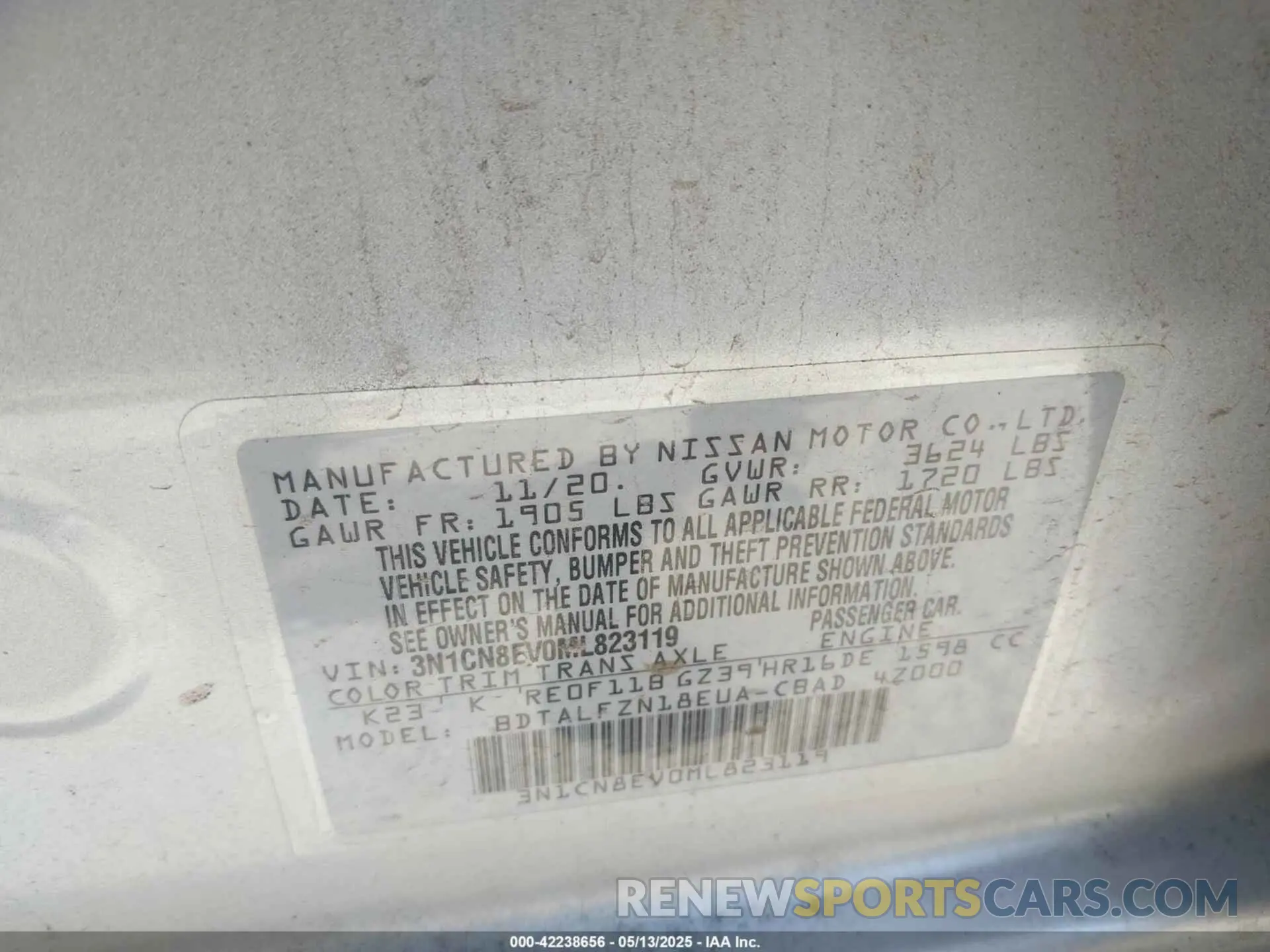 9 Photograph of a damaged car 3N1CN8EV0ML823119 NISSAN VERSA 2021