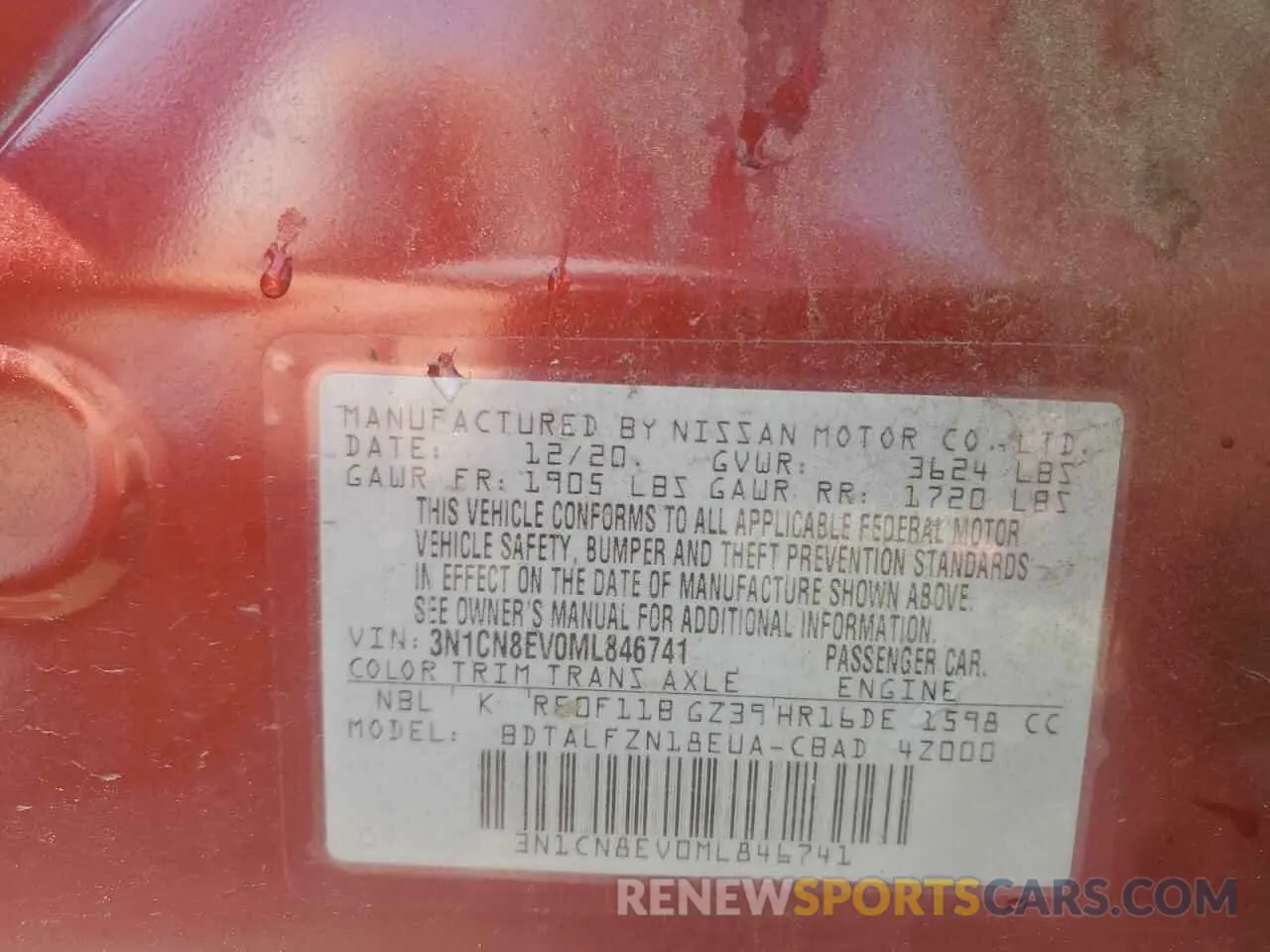 13 Photograph of a damaged car 3N1CN8EV0ML846741 NISSAN VERSA 2021