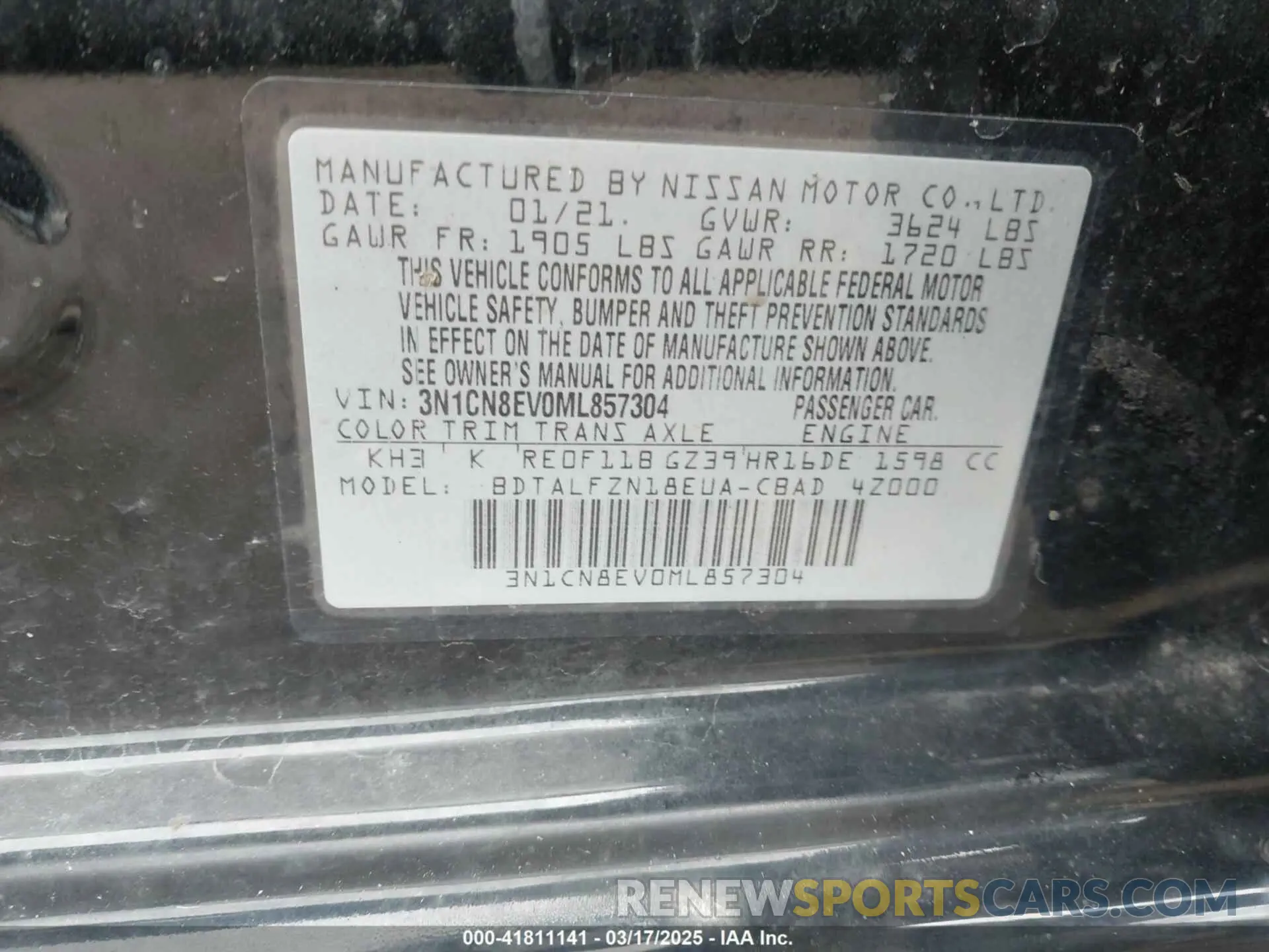 9 Фотография поврежденного автомобиля 3N1CN8EV0ML857304 NISSAN VERSA 2021