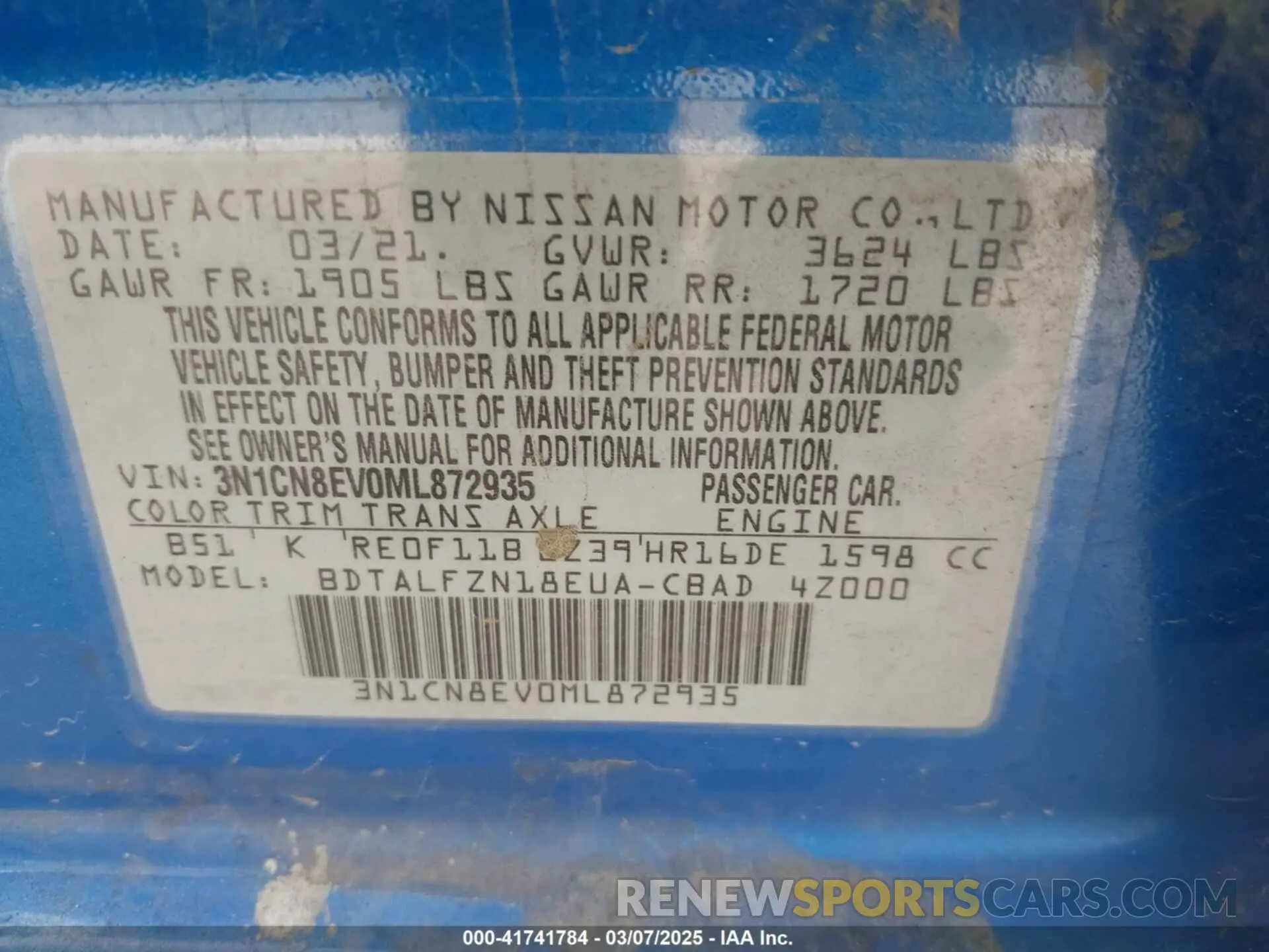 9 Photograph of a damaged car 3N1CN8EV0ML872935 NISSAN VERSA 2021