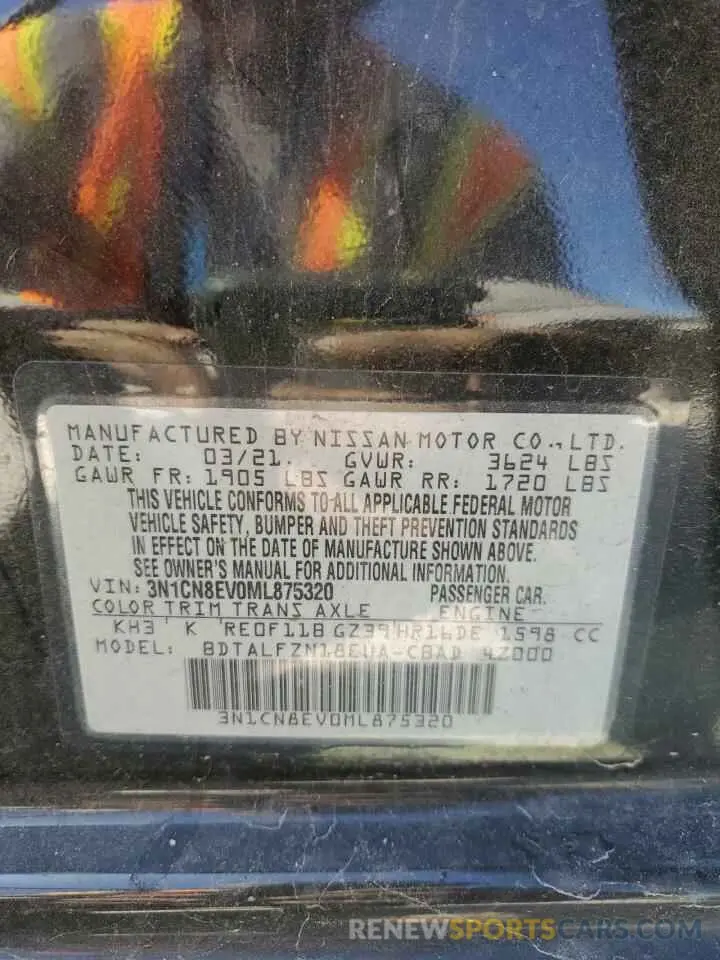 15 Photograph of a damaged car 3N1CN8EV0ML875320 NISSAN VERSA 2021