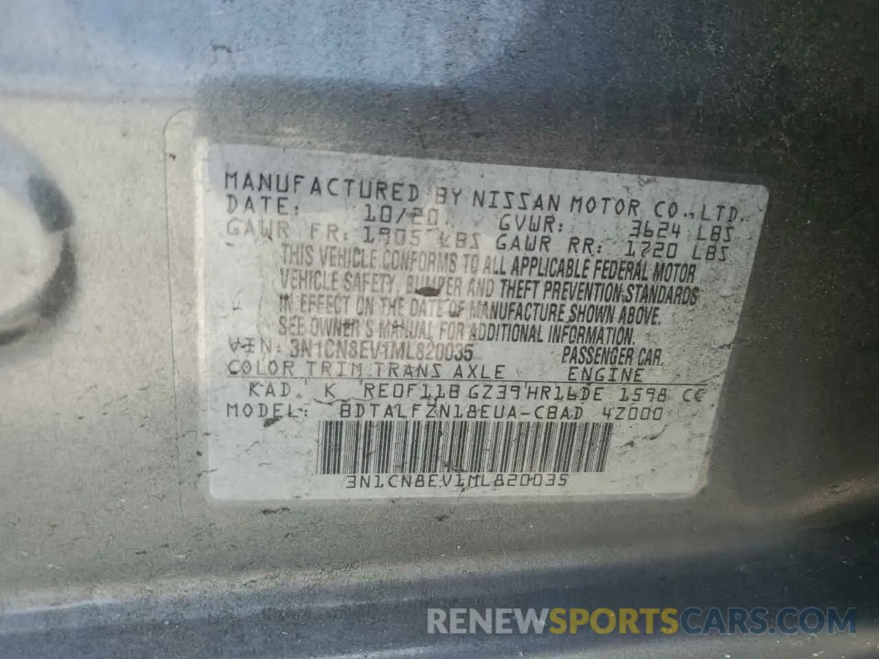 12 Фотография поврежденного автомобиля 3N1CN8EV1ML820035 NISSAN VERSA 2021