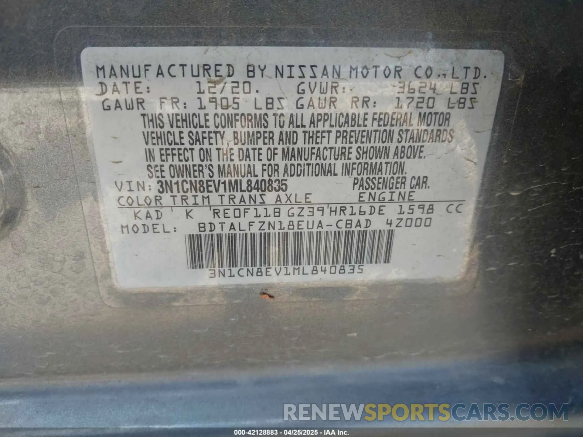 9 Фотография поврежденного автомобиля 3N1CN8EV1ML840835 NISSAN VERSA 2021