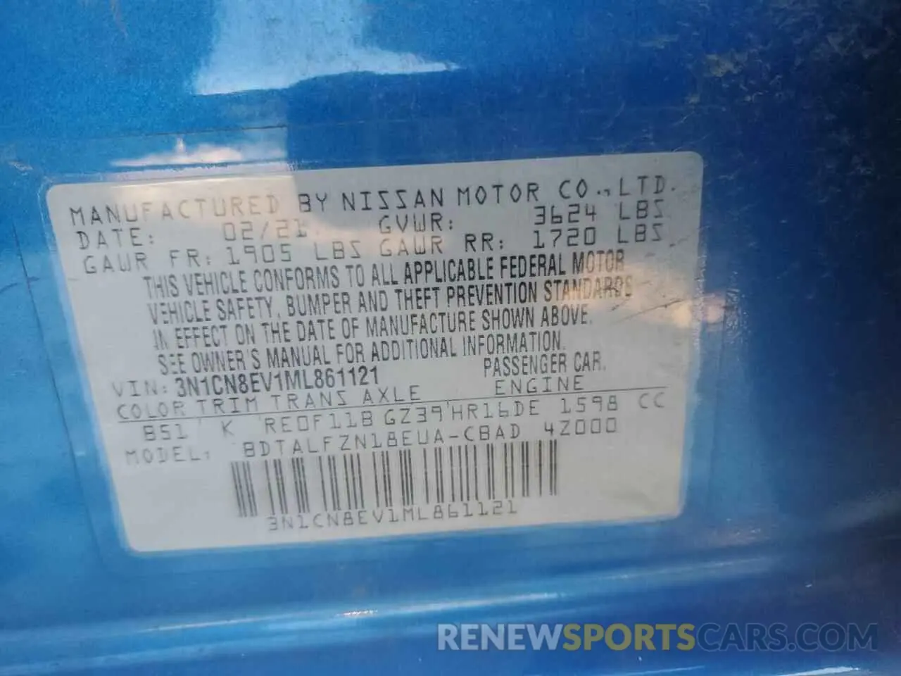 14 Фотография поврежденного автомобиля 3N1CN8EV1ML861121 NISSAN VERSA 2021