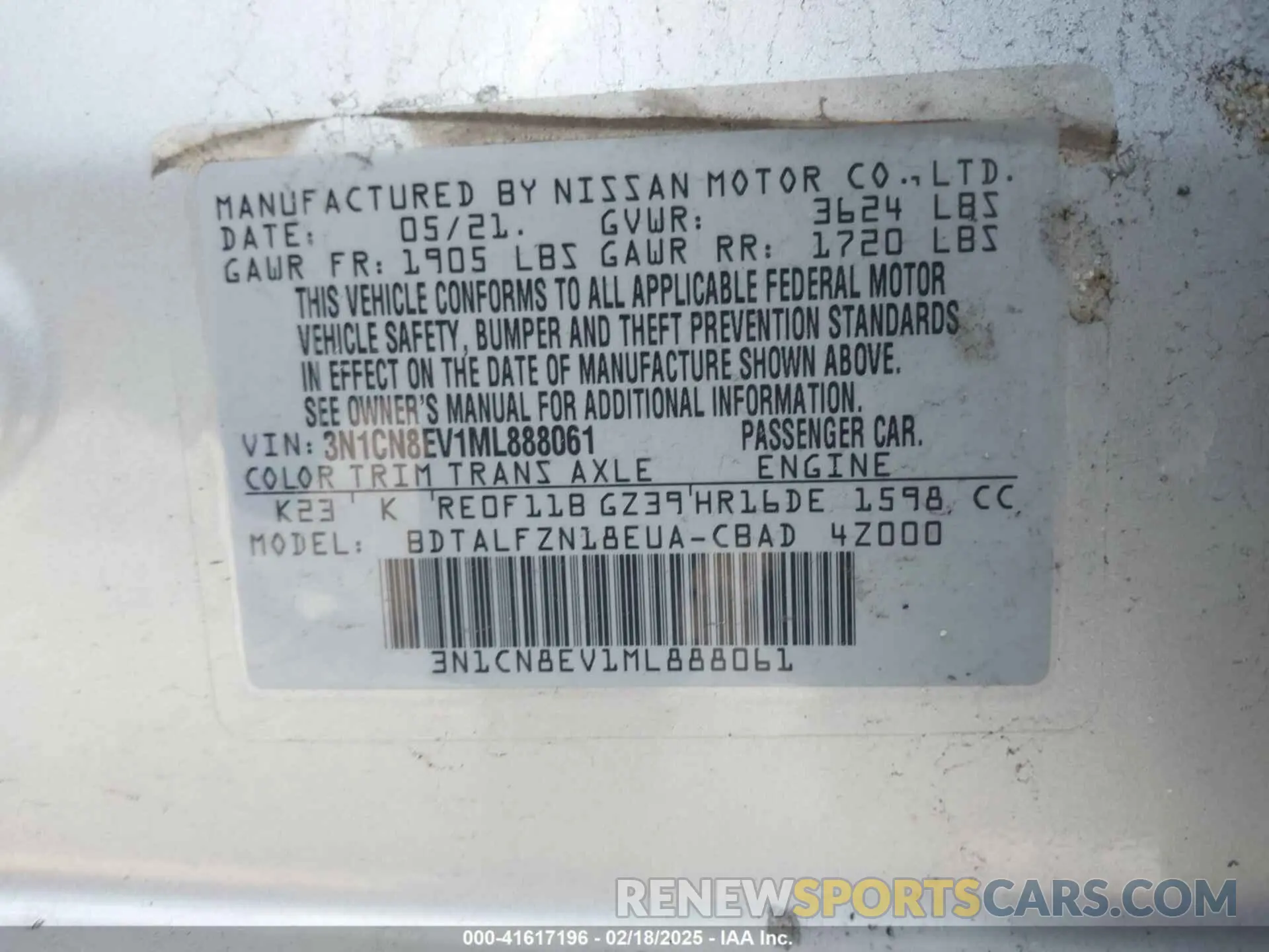 9 Photograph of a damaged car 3N1CN8EV1ML888061 NISSAN VERSA 2021