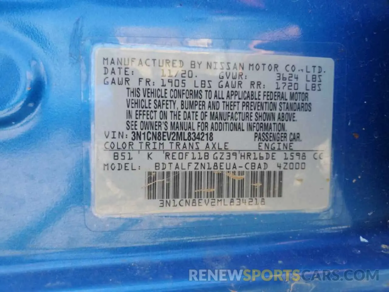 13 Фотография поврежденного автомобиля 3N1CN8EV2ML834218 NISSAN VERSA 2021
