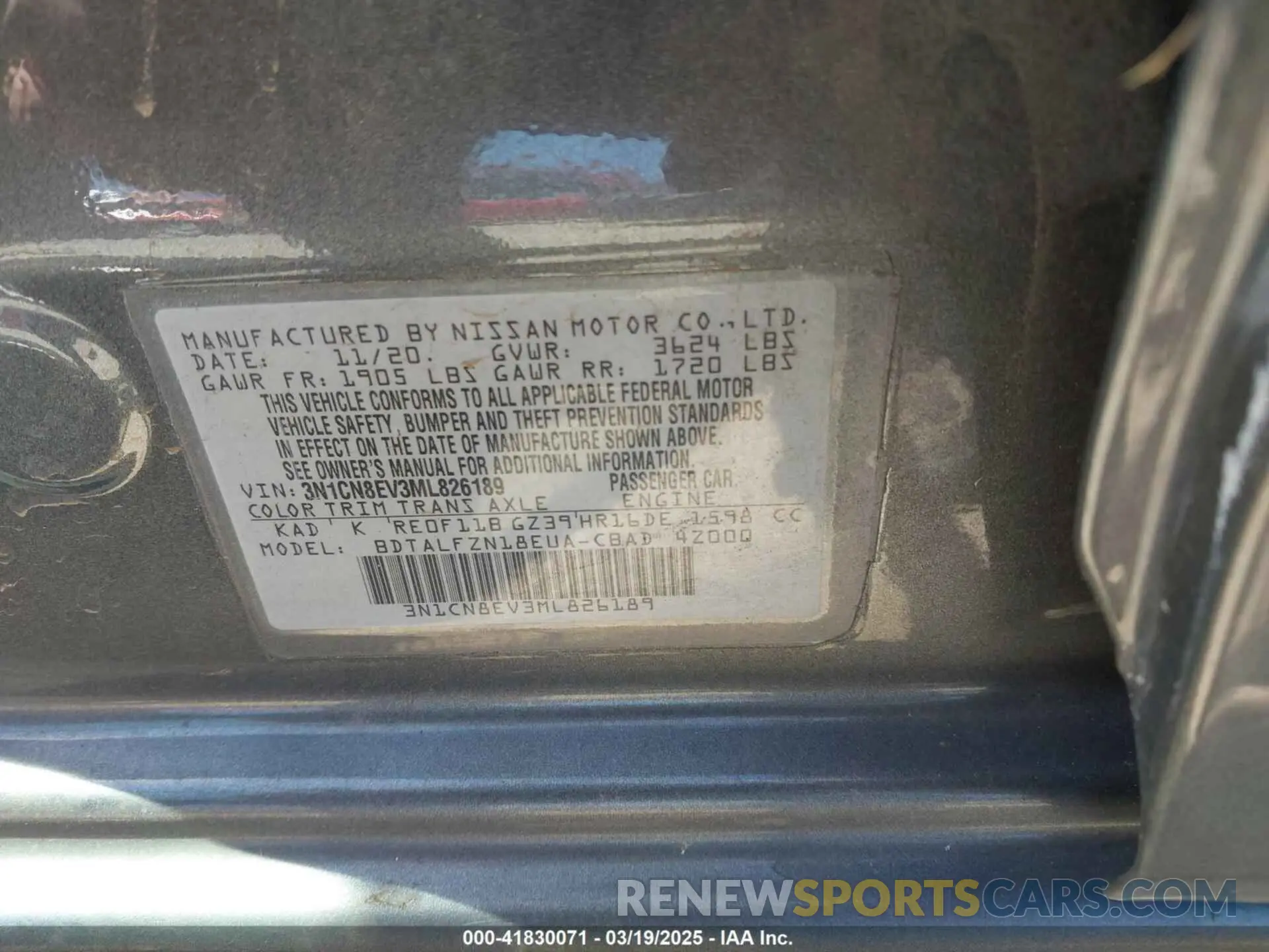9 Фотография поврежденного автомобиля 3N1CN8EV3ML826189 NISSAN VERSA 2021