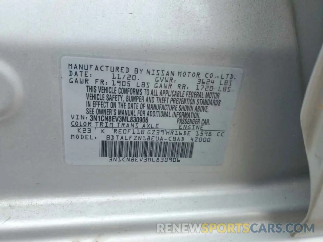 12 Фотография поврежденного автомобиля 3N1CN8EV3ML830906 NISSAN VERSA 2021
