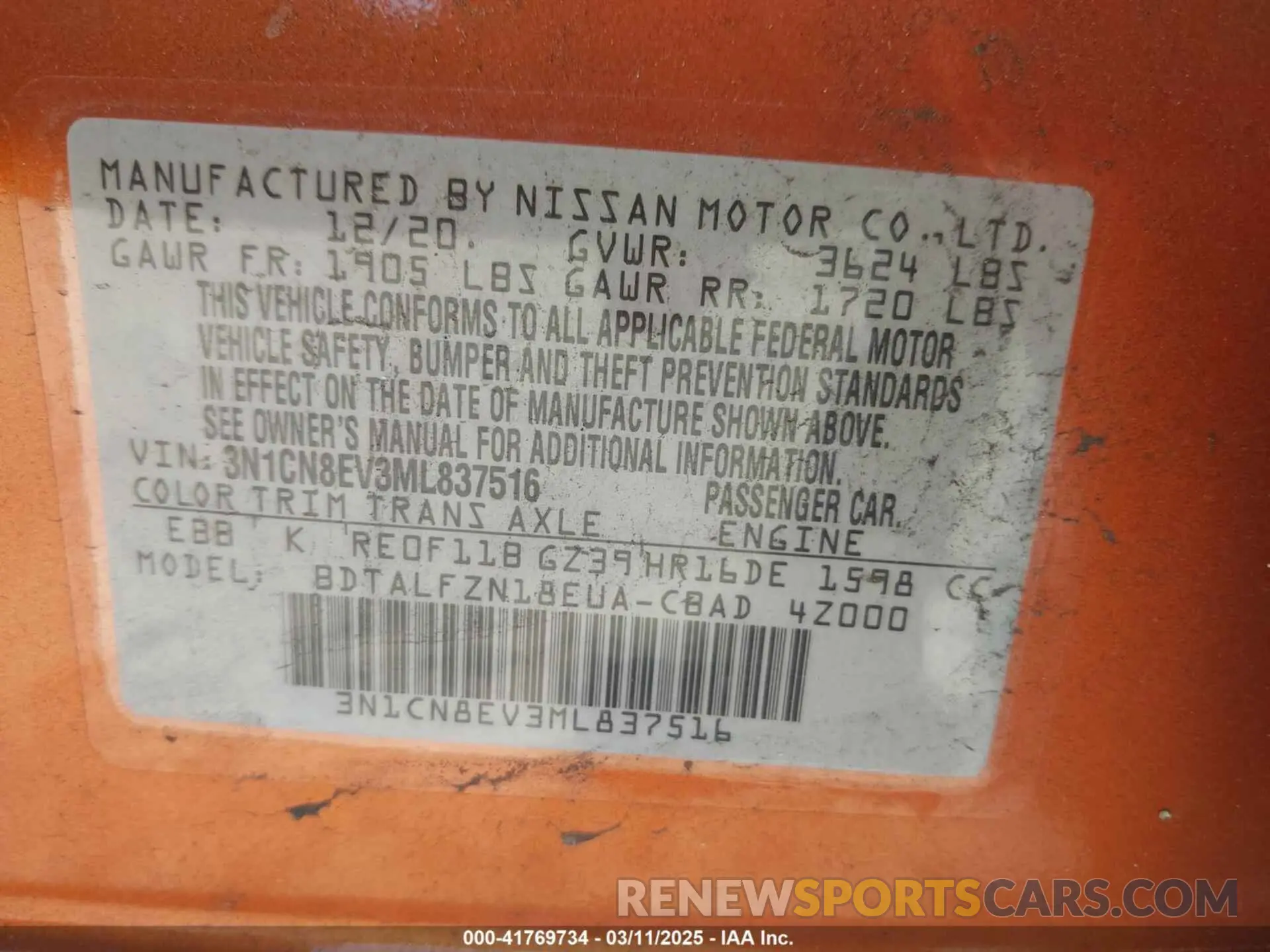 9 Фотография поврежденного автомобиля 3N1CN8EV3ML837516 NISSAN VERSA 2021