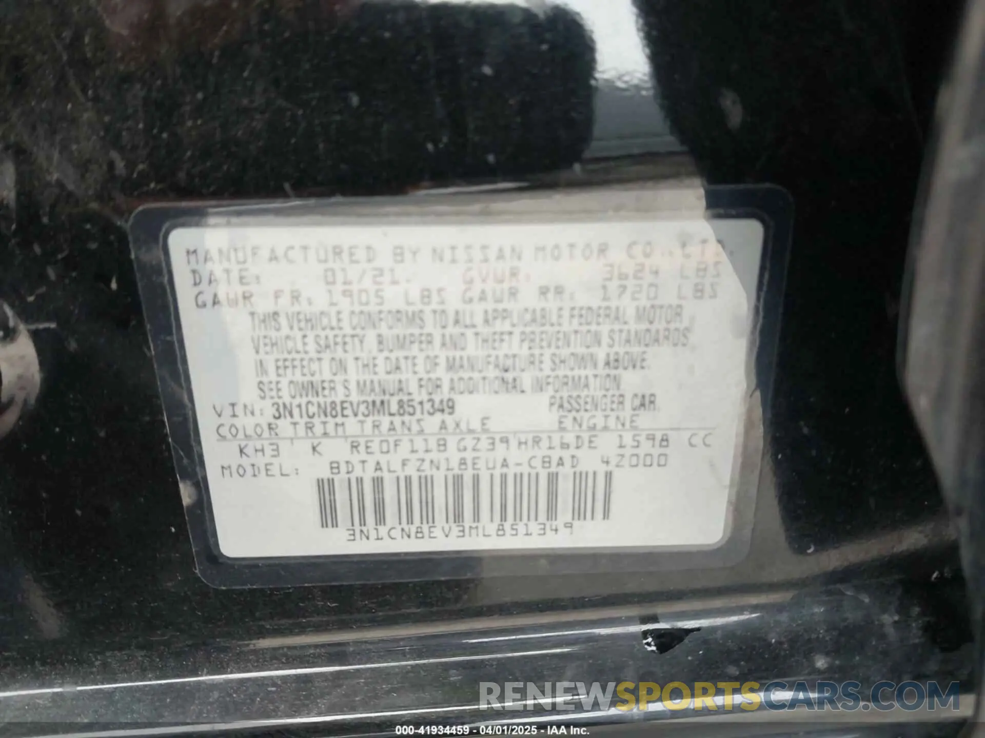 9 Photograph of a damaged car 3N1CN8EV3ML851349 NISSAN VERSA 2021
