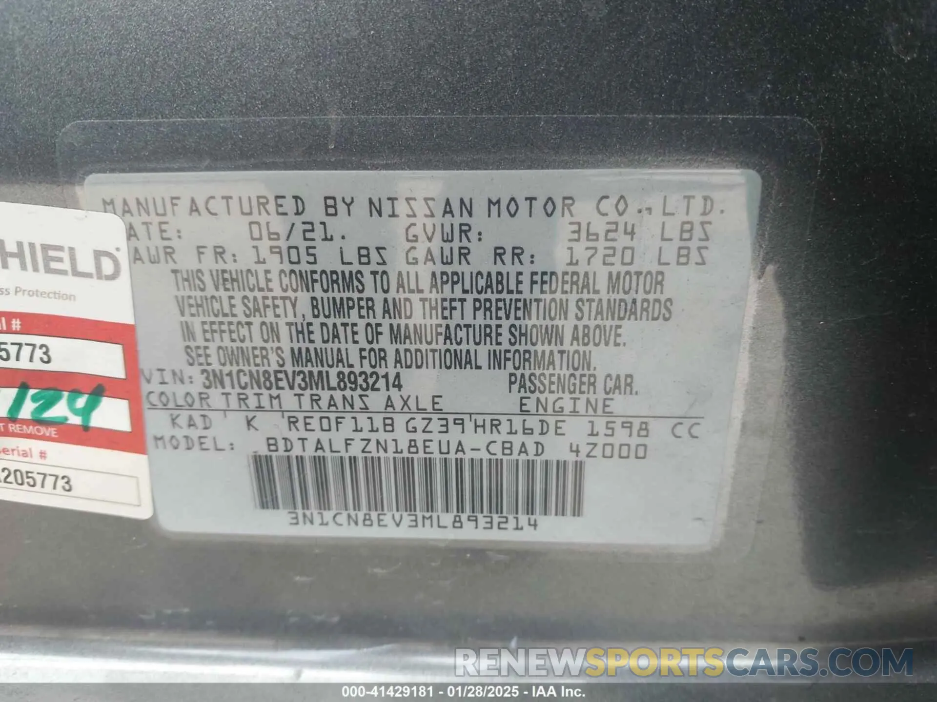 9 Фотография поврежденного автомобиля 3N1CN8EV3ML893214 NISSAN VERSA 2021