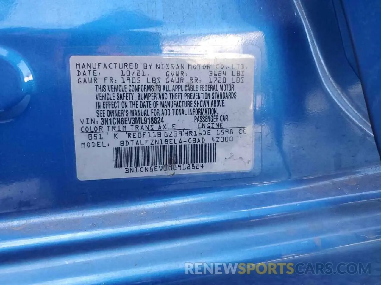 13 Photograph of a damaged car 3N1CN8EV3ML918824 NISSAN VERSA 2021