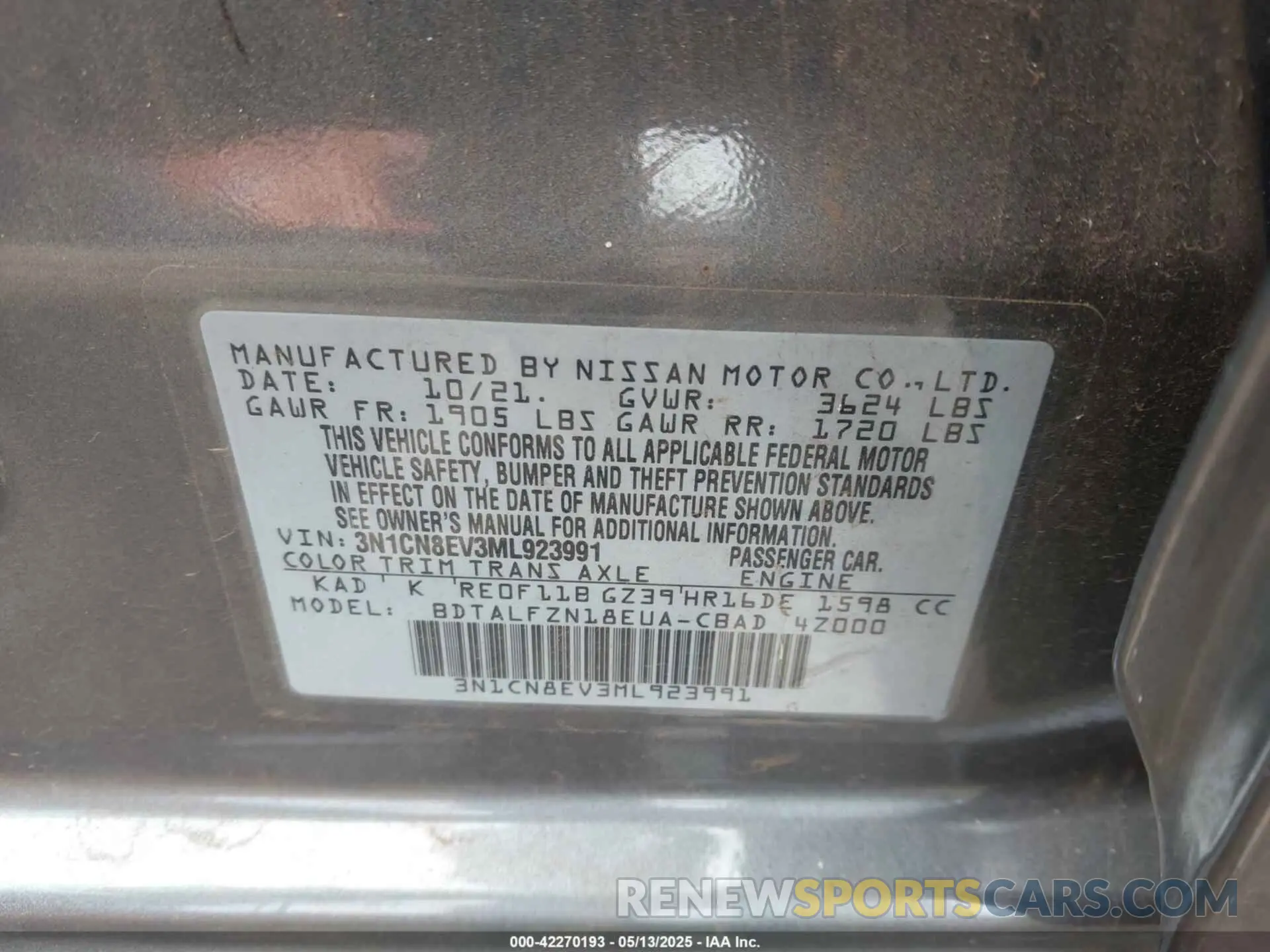 9 Фотография поврежденного автомобиля 3N1CN8EV3ML923991 NISSAN VERSA 2021