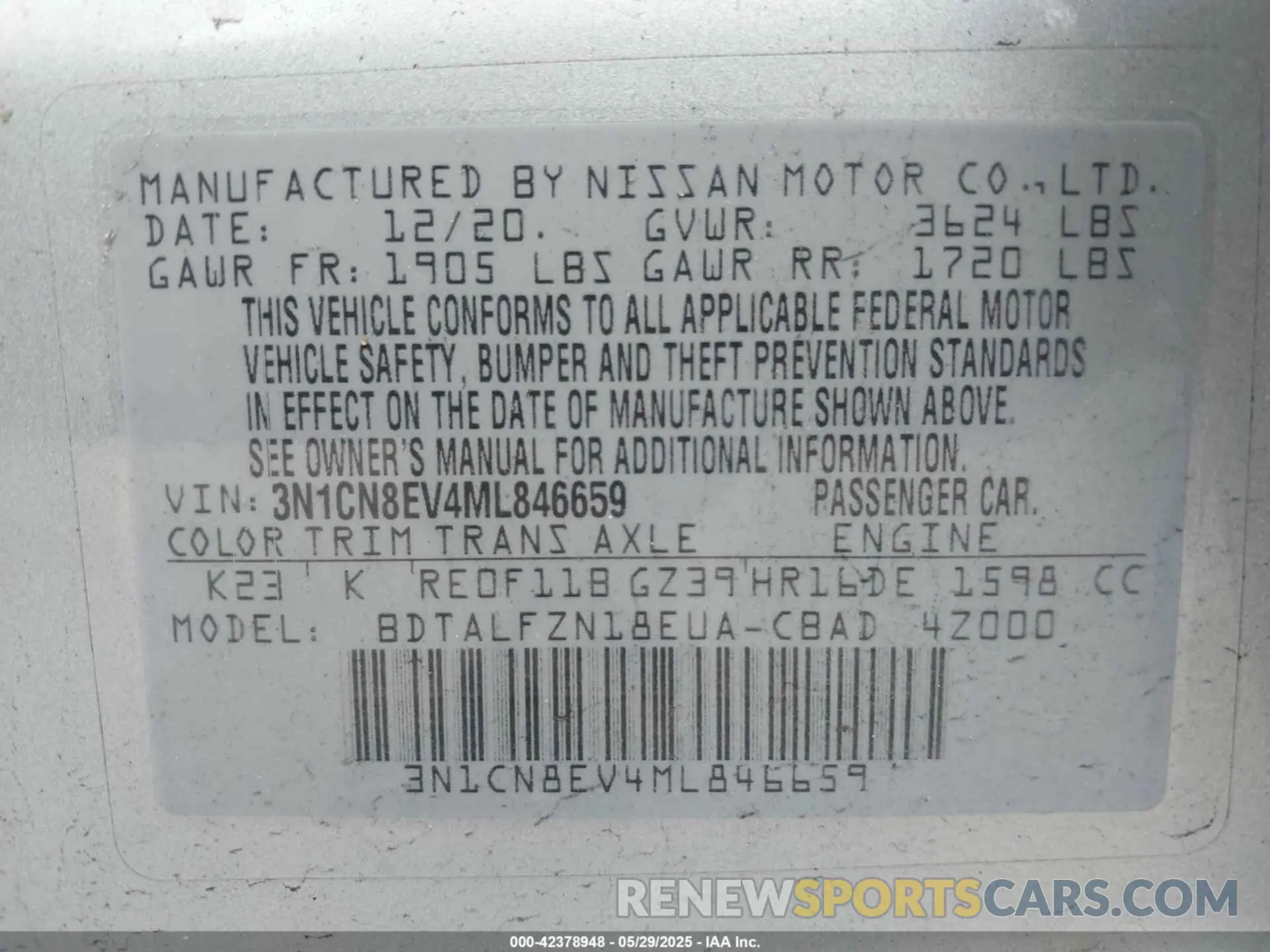 9 Photograph of a damaged car 3N1CN8EV4ML846659 NISSAN VERSA 2021