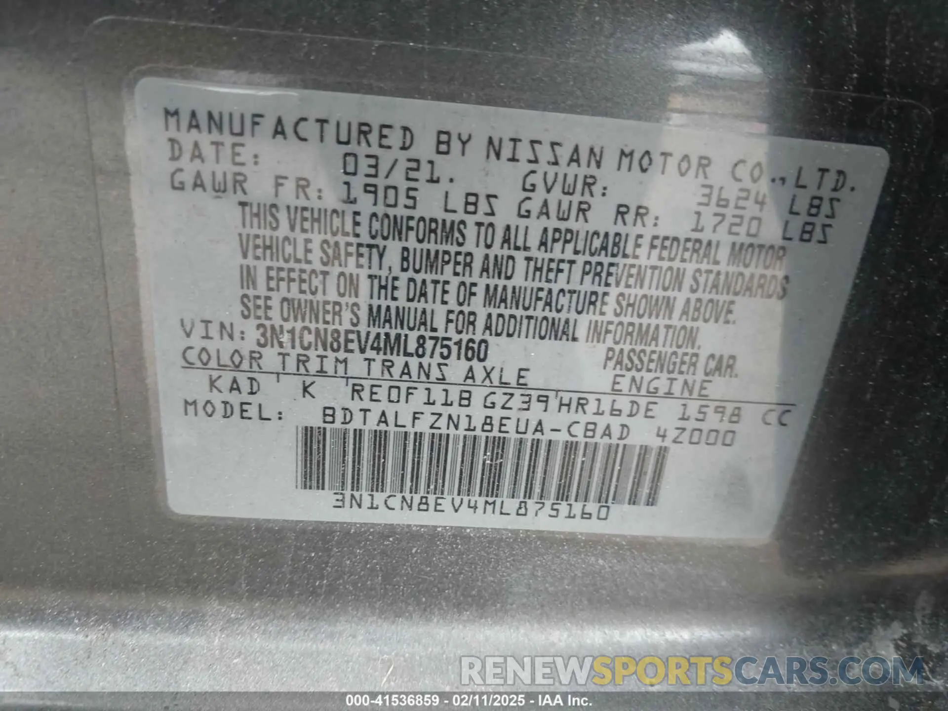 9 Фотография поврежденного автомобиля 3N1CN8EV4ML875160 NISSAN VERSA 2021