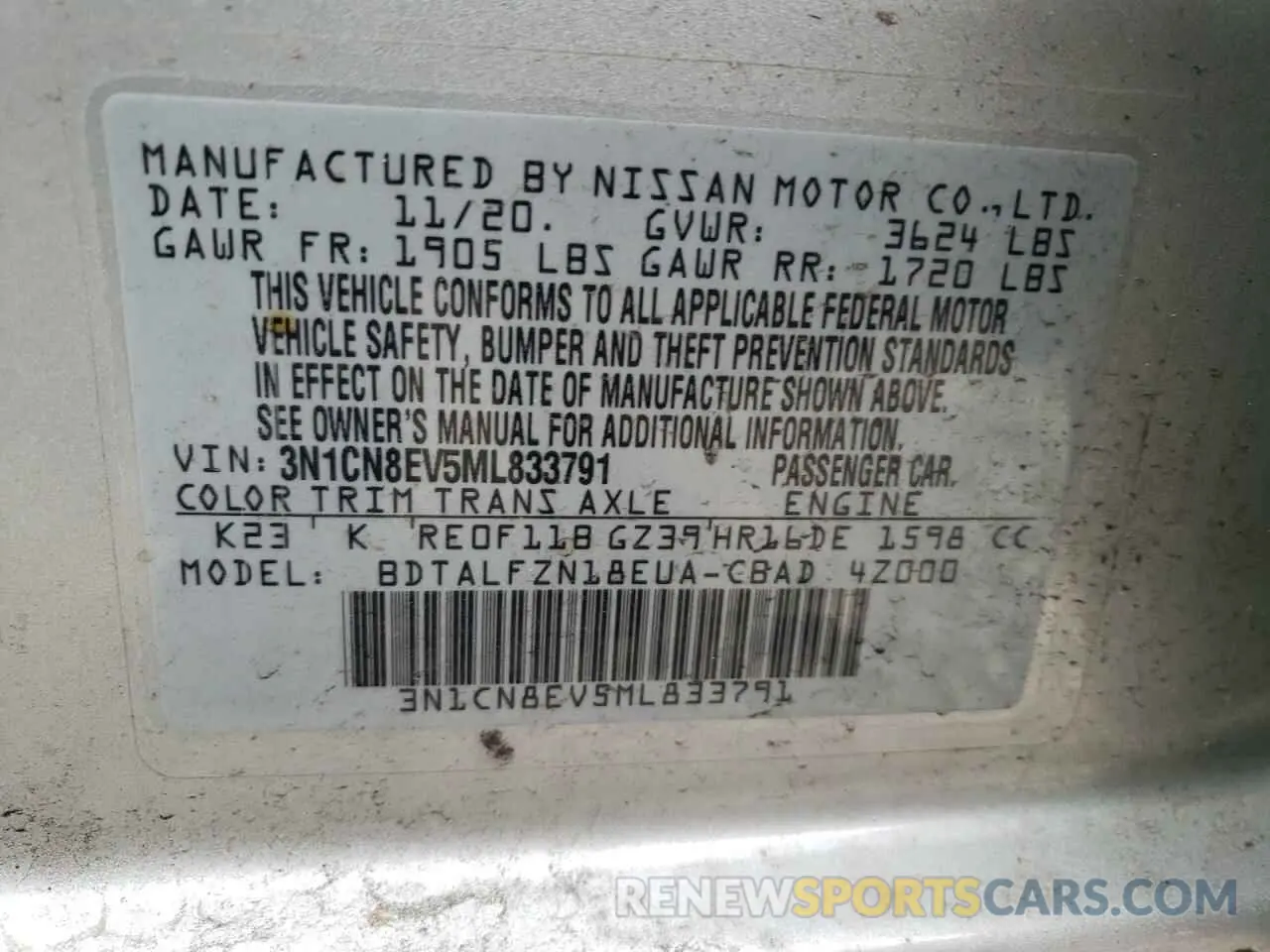 14 Photograph of a damaged car 3N1CN8EV5ML833791 NISSAN VERSA 2021