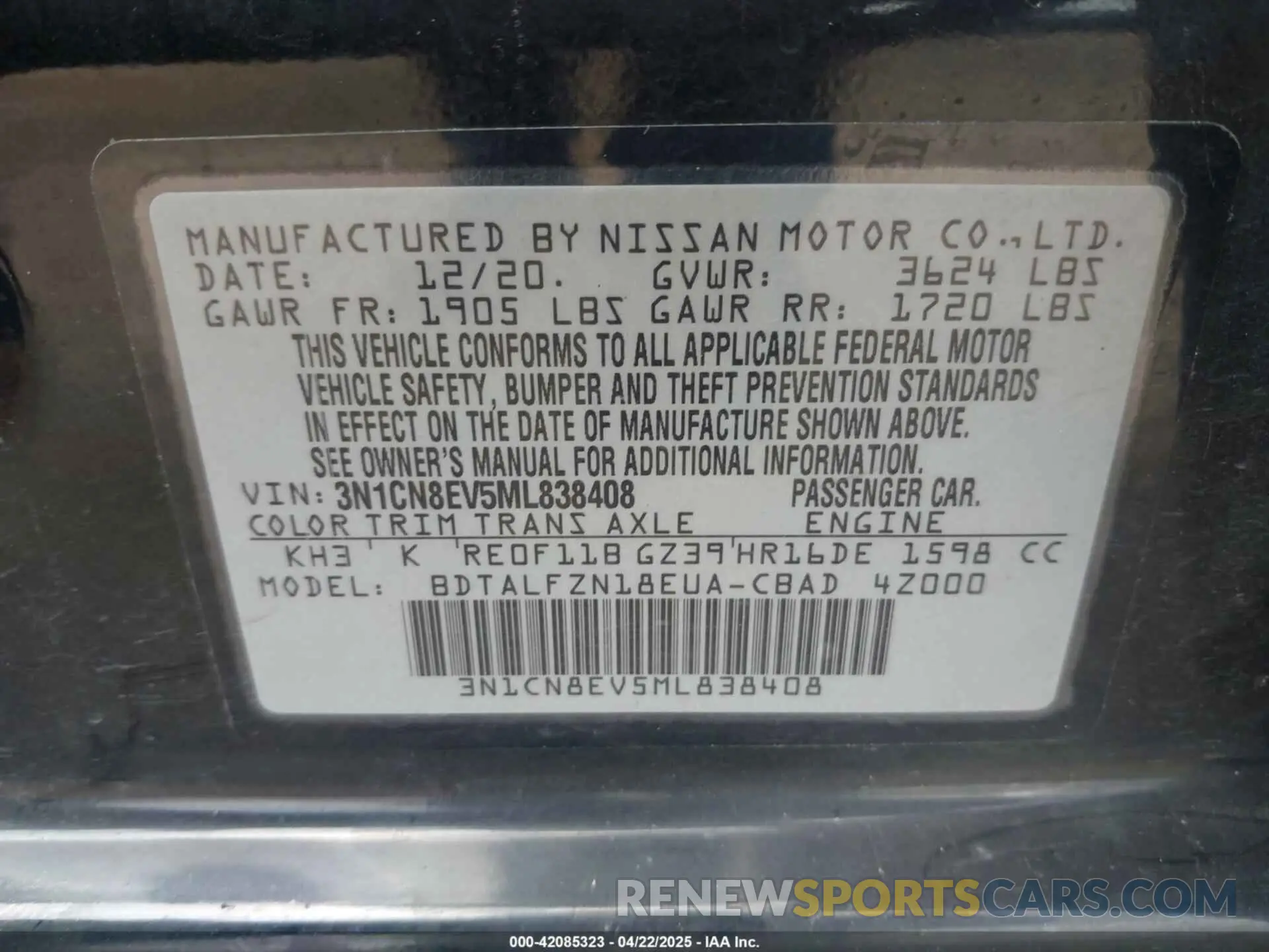 9 Photograph of a damaged car 3N1CN8EV5ML838408 NISSAN VERSA 2021
