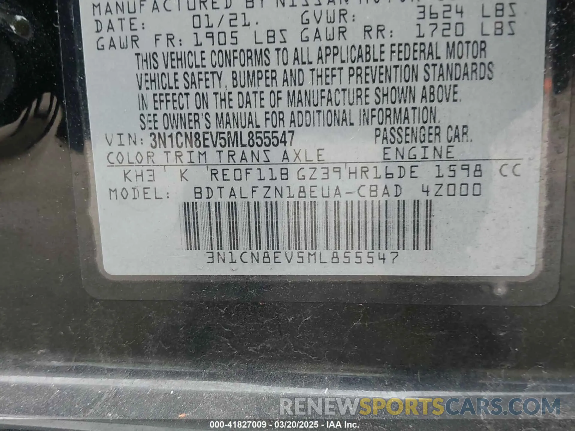 9 Фотография поврежденного автомобиля 3N1CN8EV5ML855547 NISSAN VERSA 2021