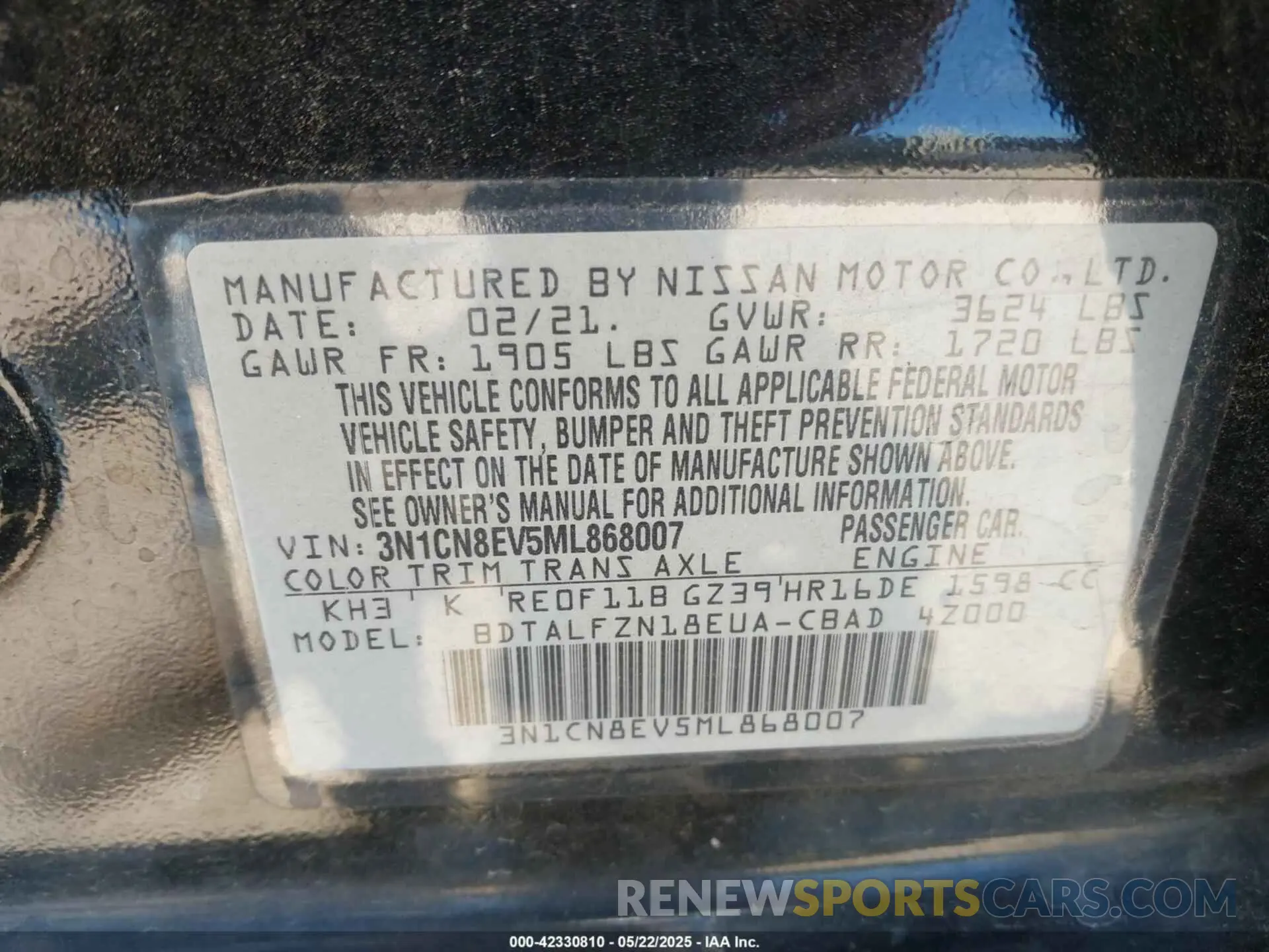 9 Photograph of a damaged car 3N1CN8EV5ML868007 NISSAN VERSA 2021