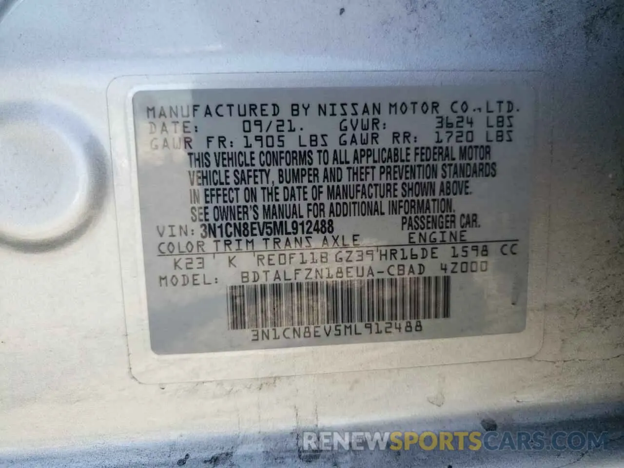 12 Фотография поврежденного автомобиля 3N1CN8EV5ML912488 NISSAN VERSA 2021