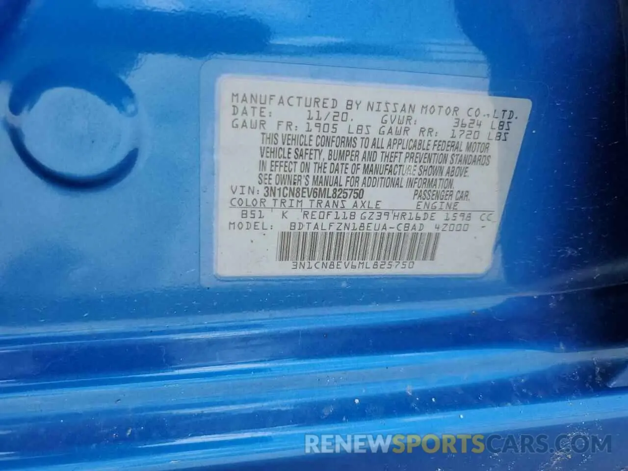 14 Фотография поврежденного автомобиля 3N1CN8EV6ML825750 NISSAN VERSA 2021