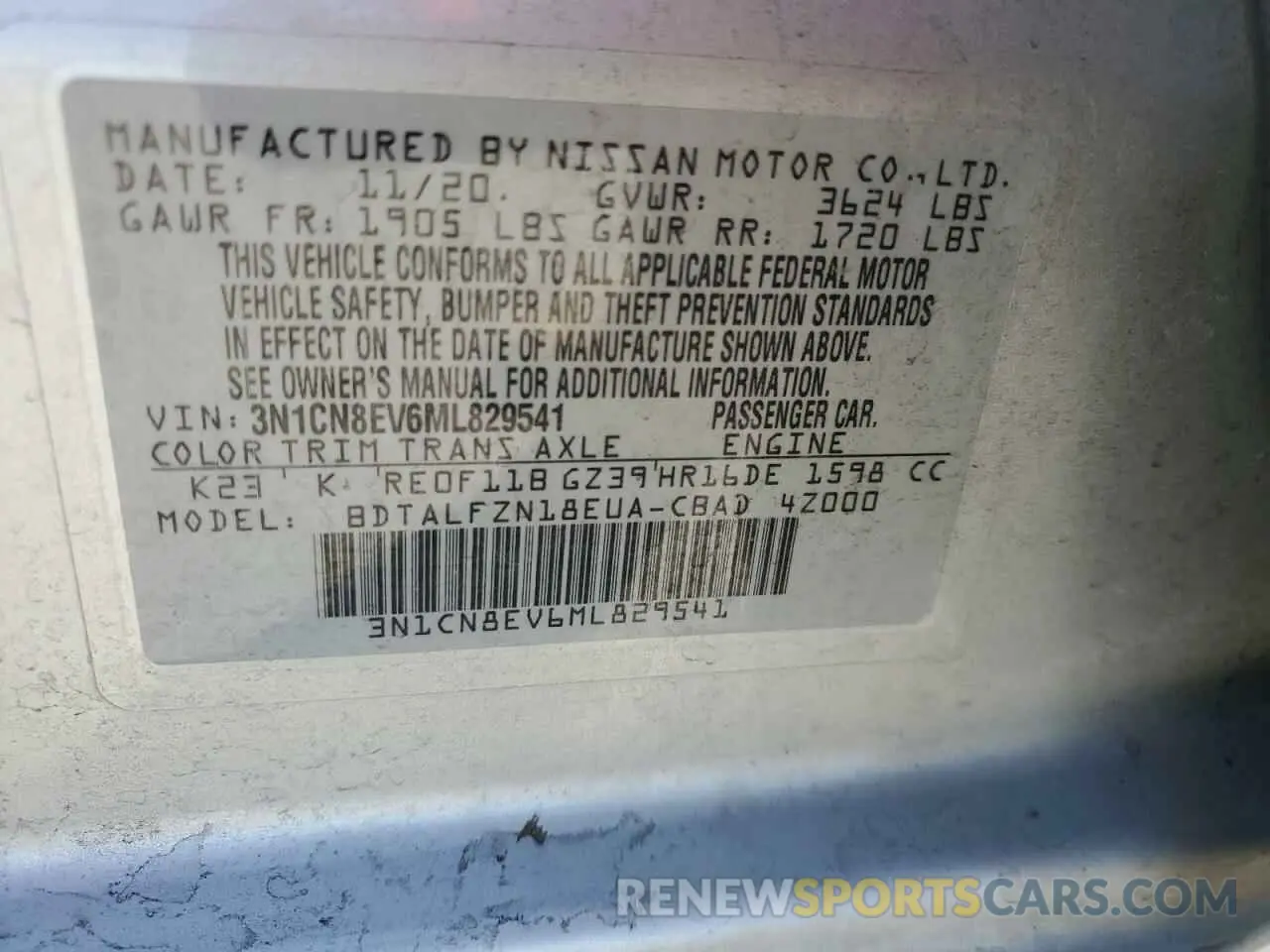 14 Photograph of a damaged car 3N1CN8EV6ML829541 NISSAN VERSA 2021