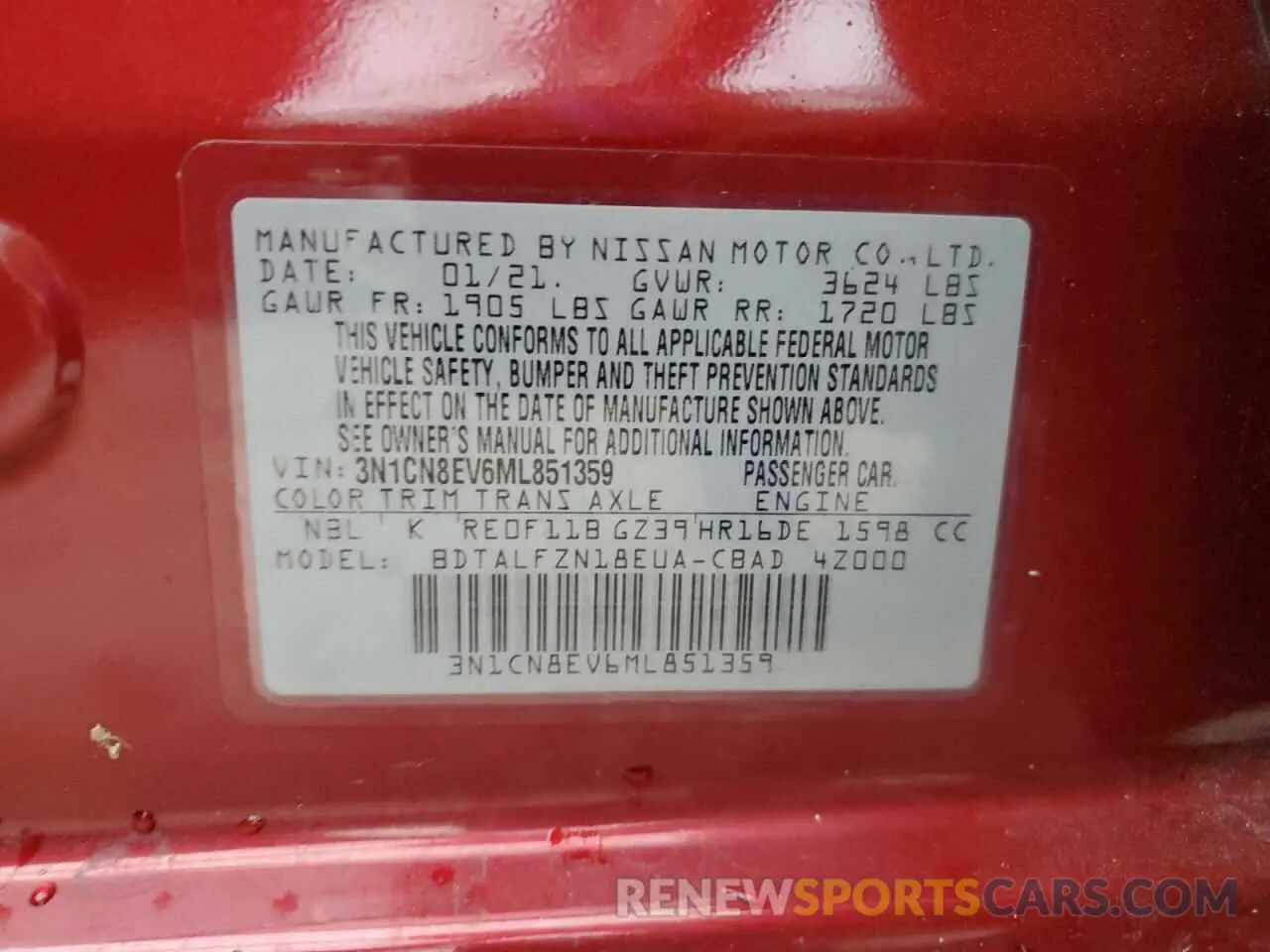 12 Фотография поврежденного автомобиля 3N1CN8EV6ML851359 NISSAN VERSA 2021