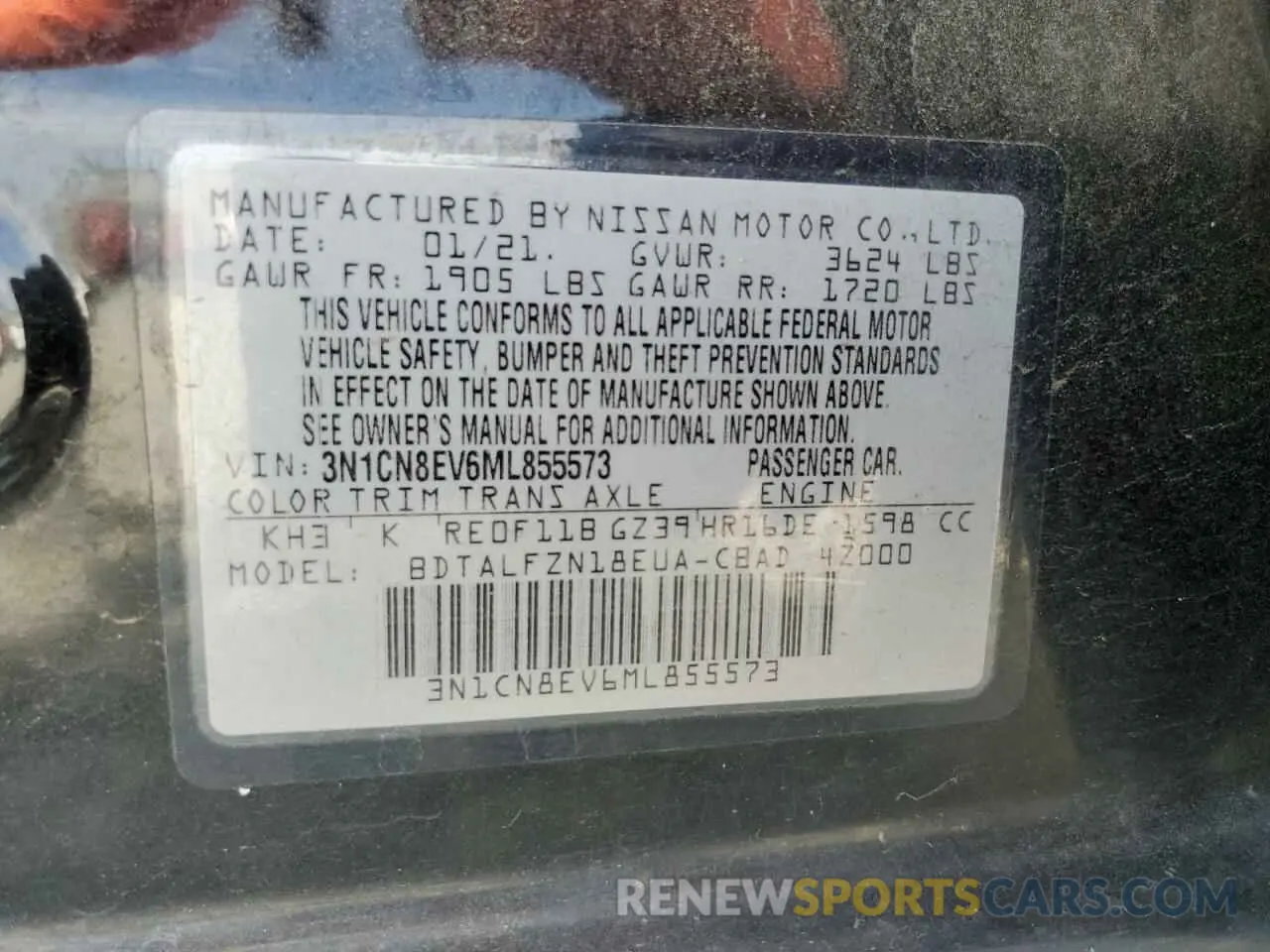 13 Фотография поврежденного автомобиля 3N1CN8EV6ML855573 NISSAN VERSA 2021