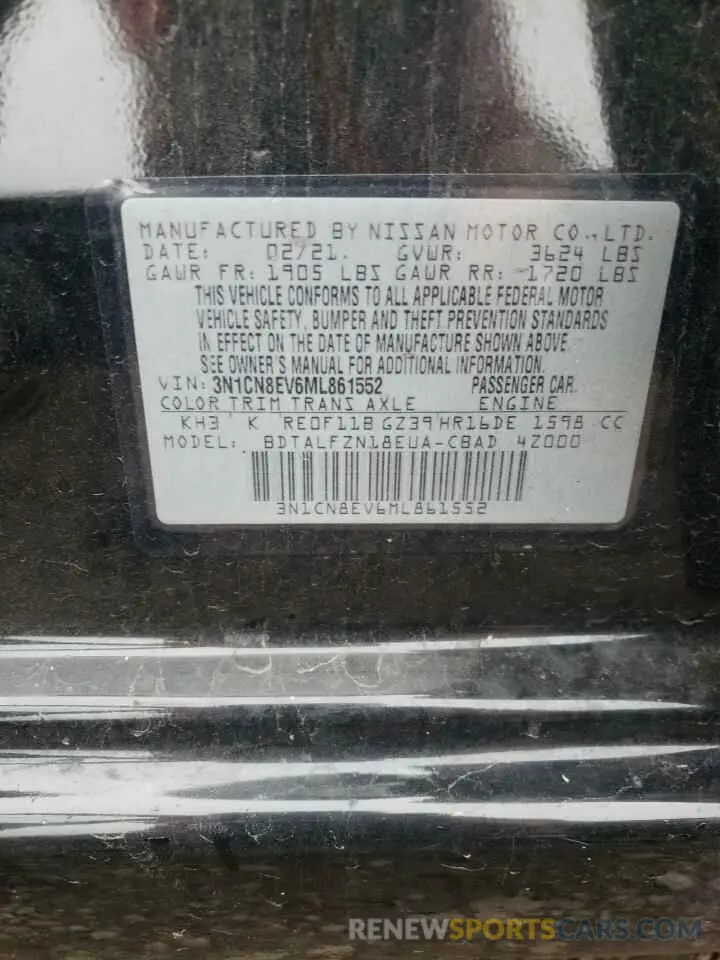12 Фотография поврежденного автомобиля 3N1CN8EV6ML861552 NISSAN VERSA 2021