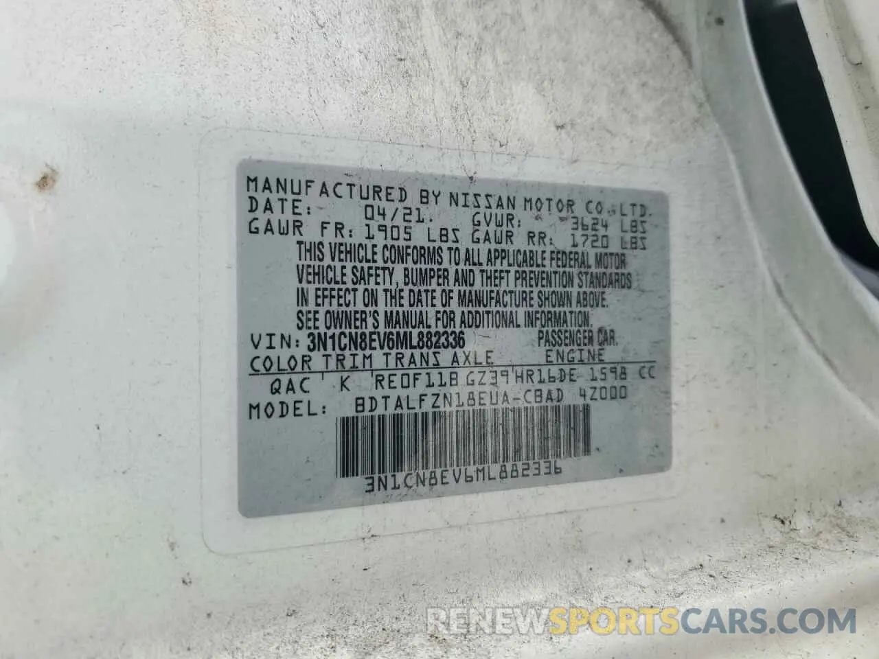 13 Photograph of a damaged car 3N1CN8EV6ML882336 NISSAN VERSA 2021
