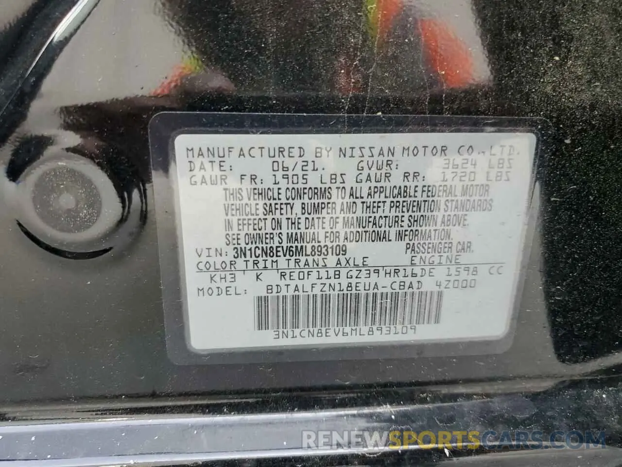 12 Photograph of a damaged car 3N1CN8EV6ML893109 NISSAN VERSA 2021