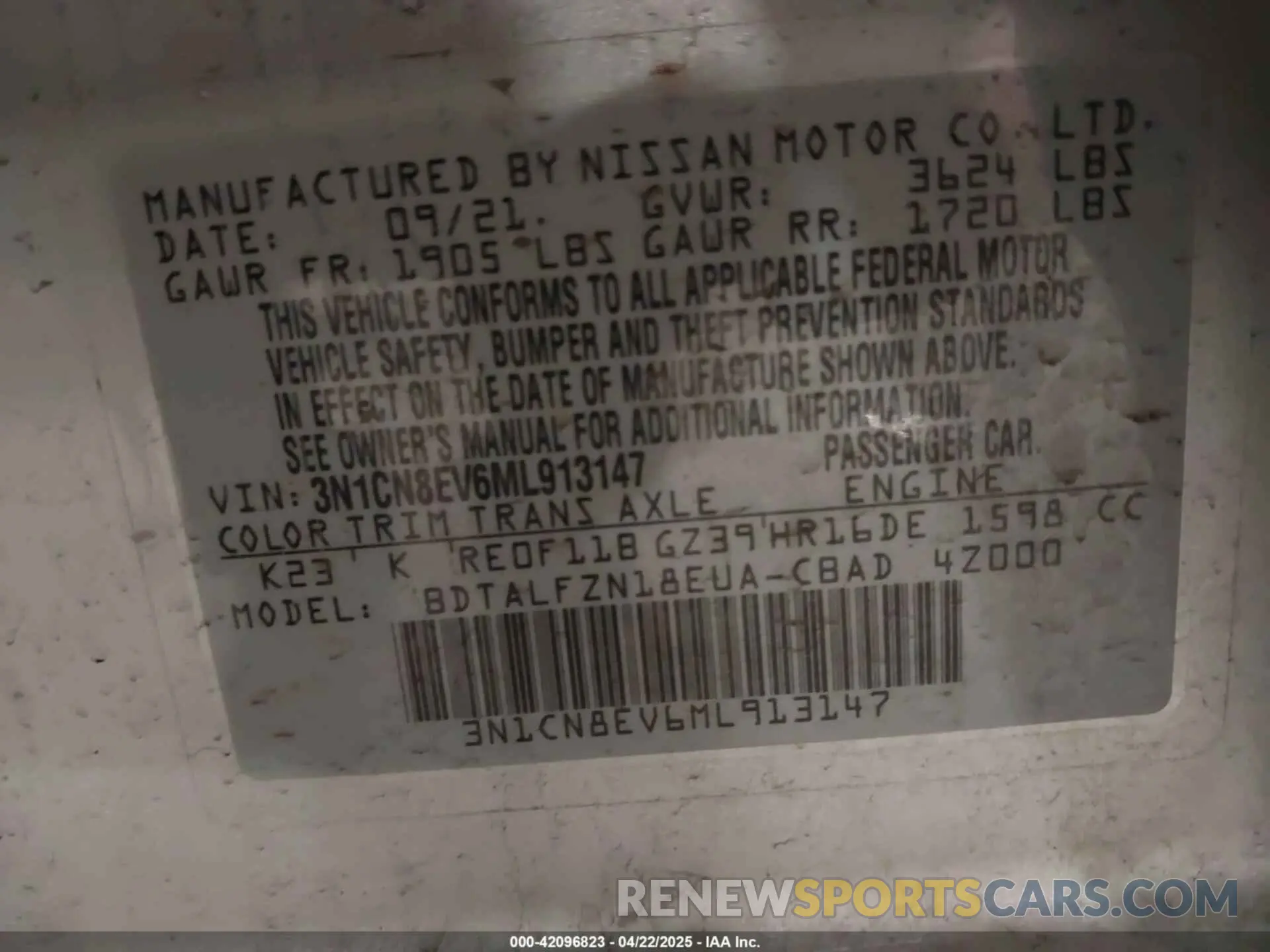 9 Фотография поврежденного автомобиля 3N1CN8EV6ML913147 NISSAN VERSA 2021