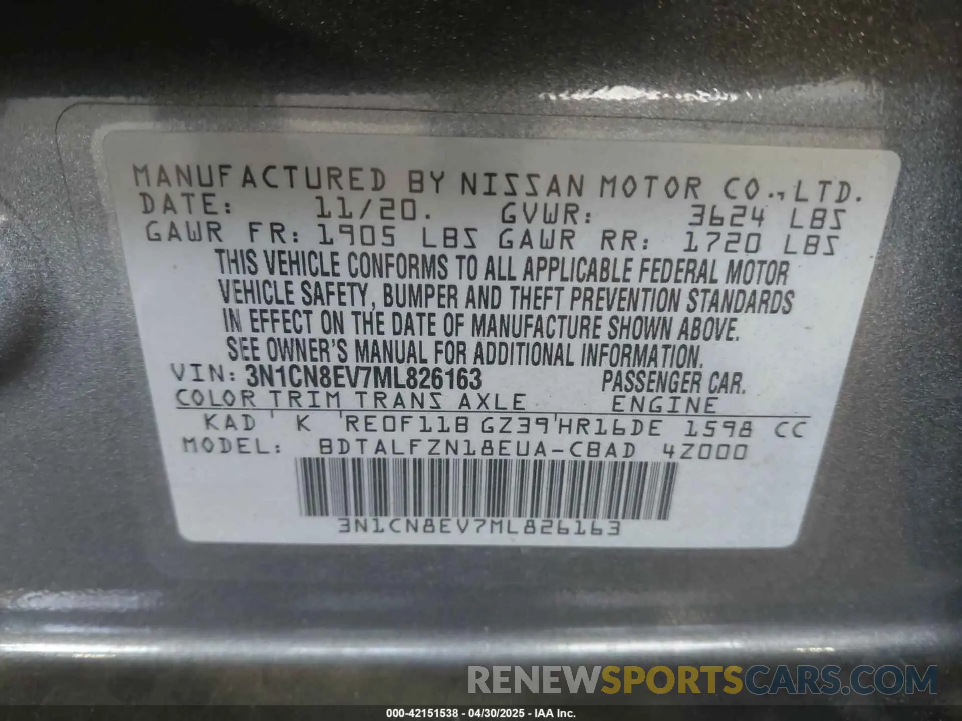9 Photograph of a damaged car 3N1CN8EV7ML826163 NISSAN VERSA 2021
